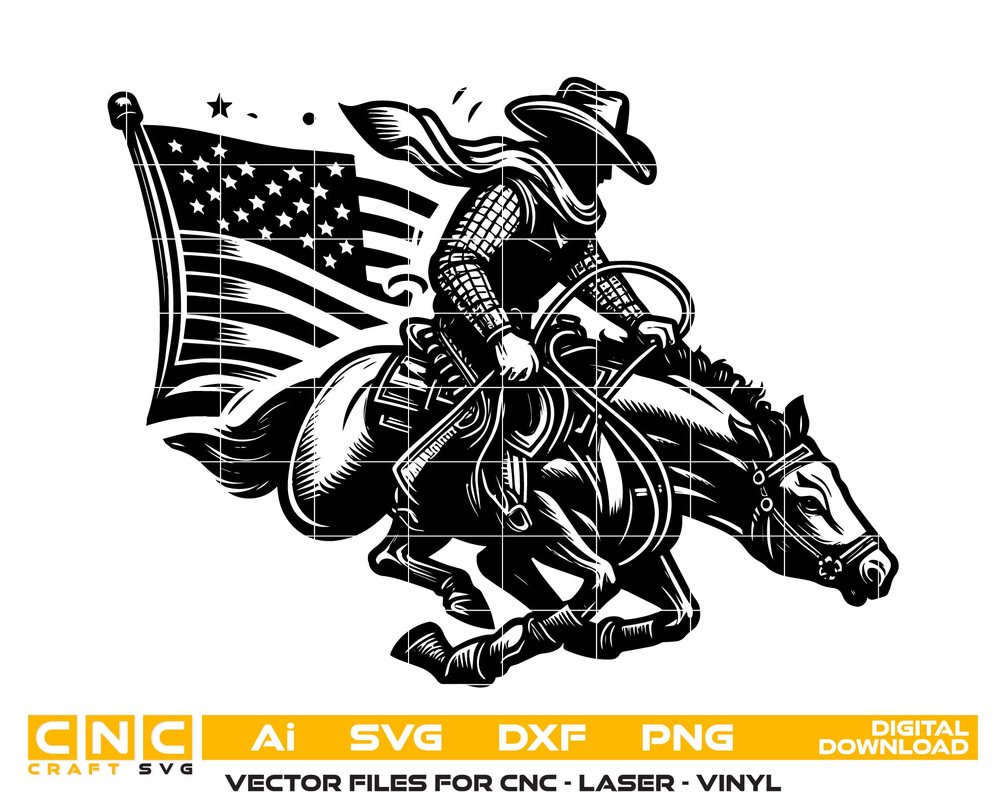 Cowboy Riding Galloping Horse Vector