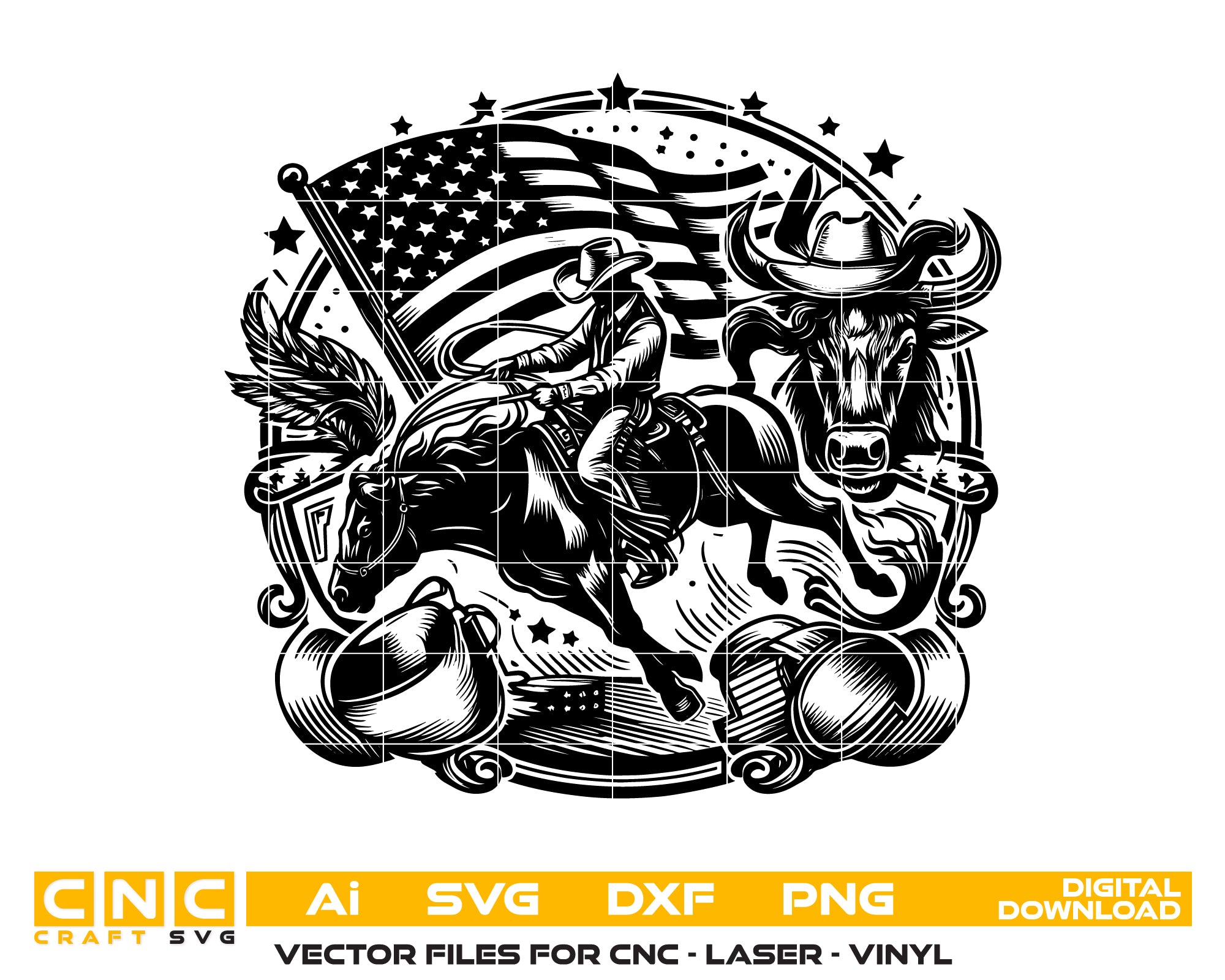 Running Horse with American Flag Vector