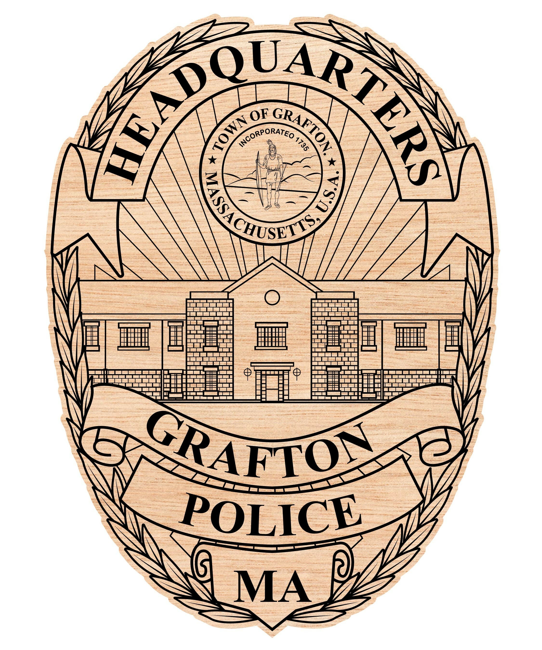 Grafton Police Headquarters Badge Wooden-01