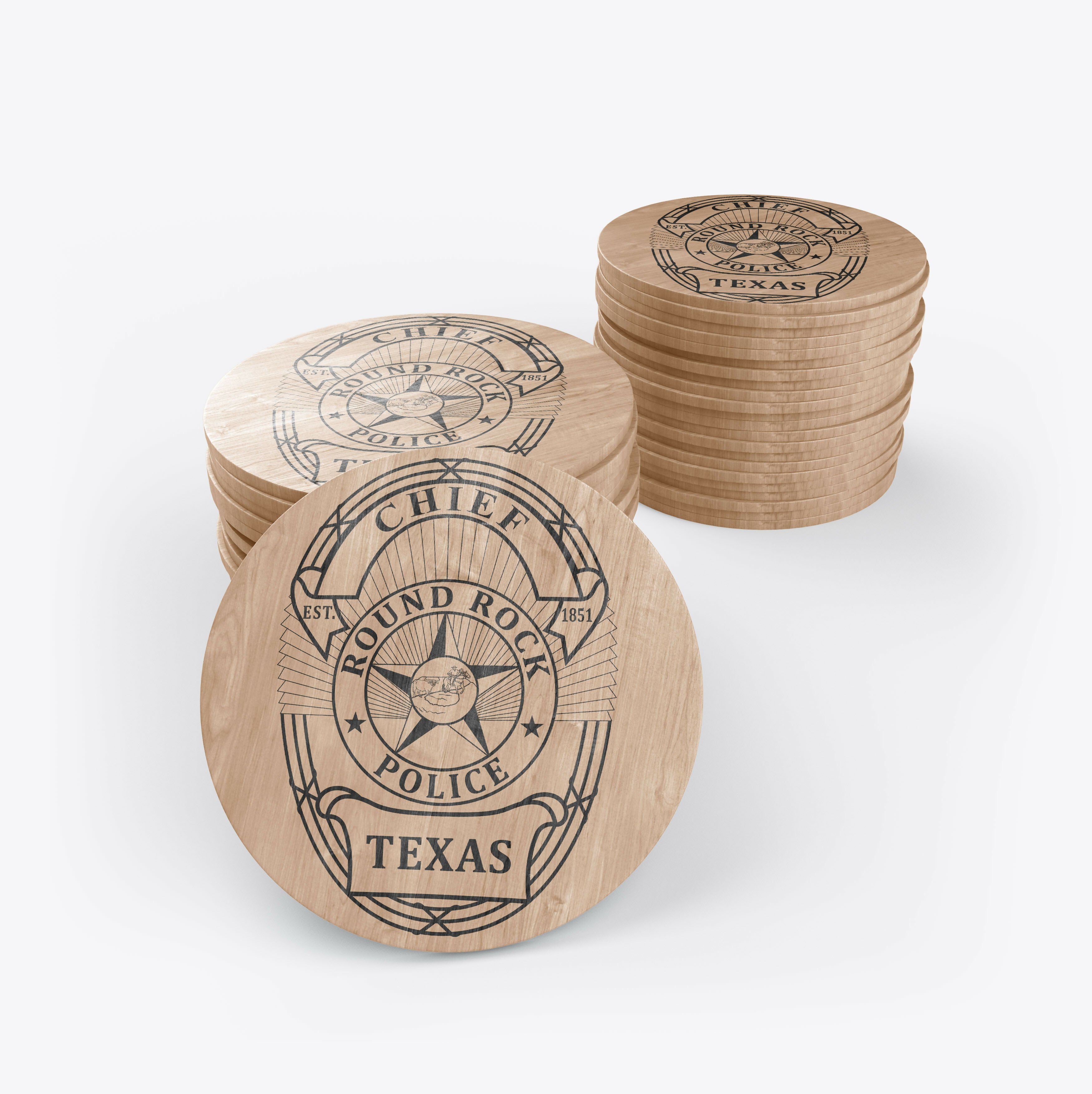 Round Rock Texas Police Chief Badge Wooden