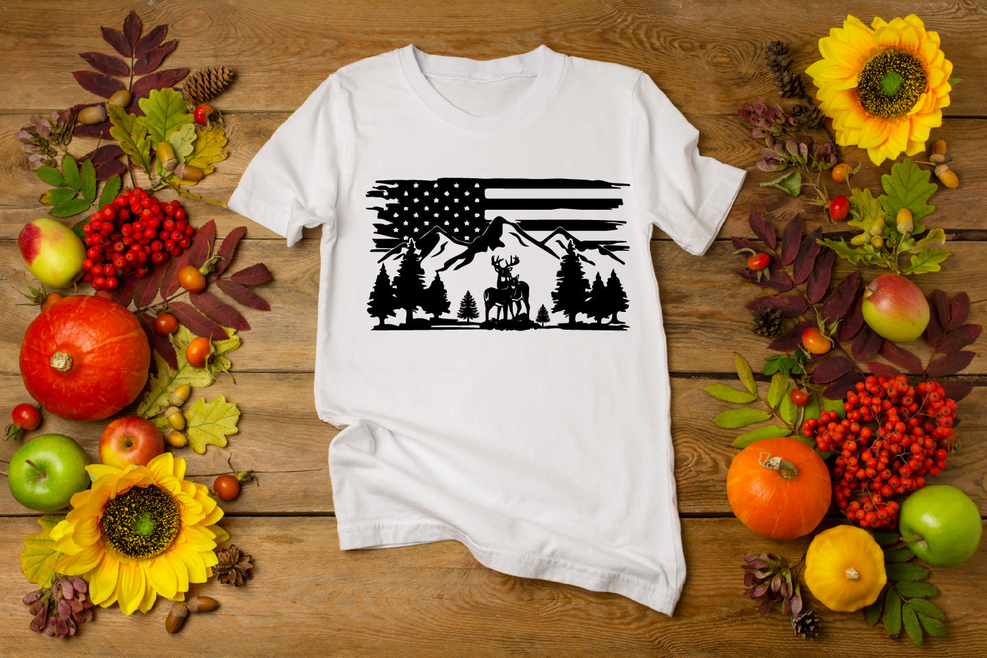 American Flag Deer Pine Tree Mountain Digital File