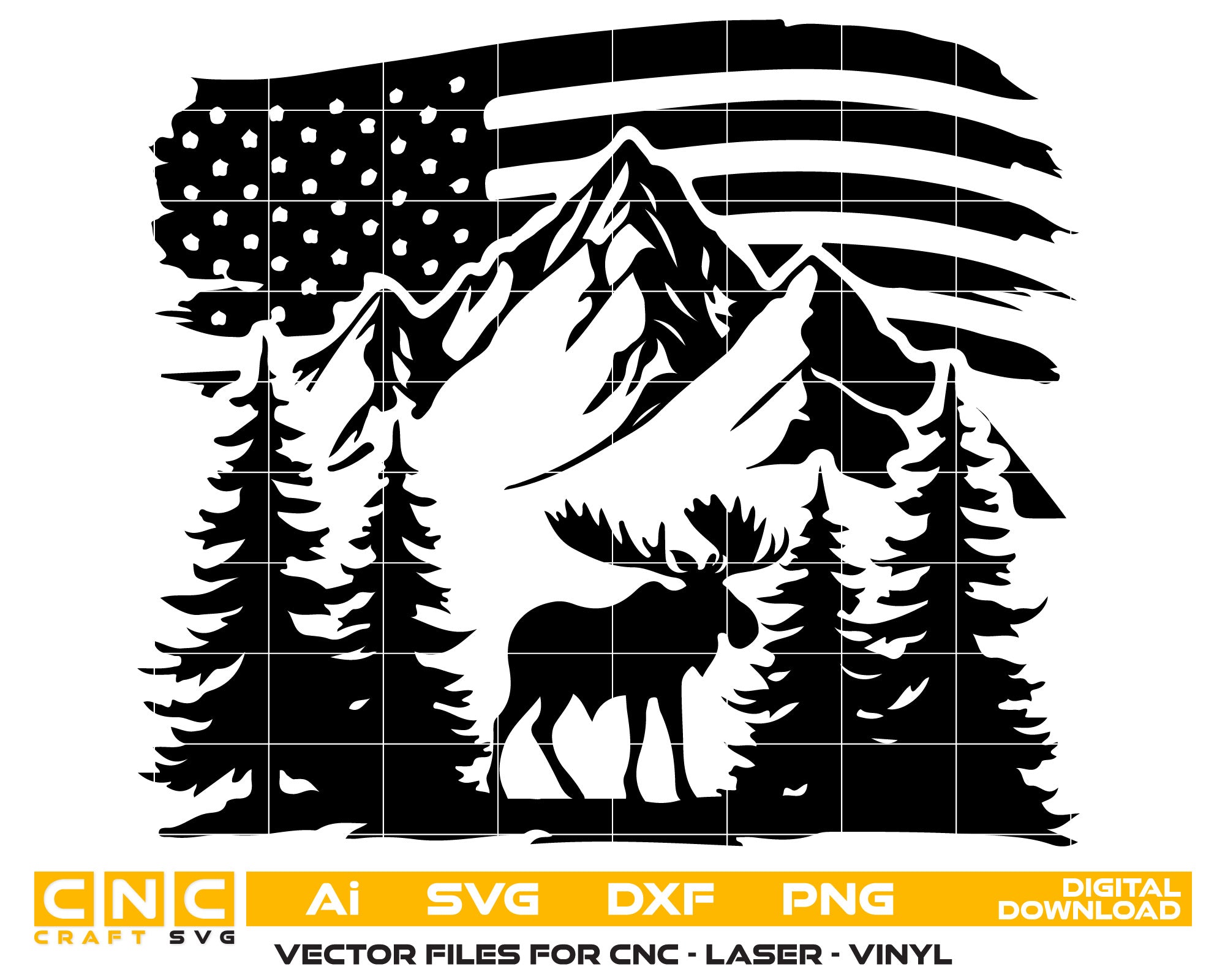 American Flag Elk Buck Deer Mountain Wildlife Digital File