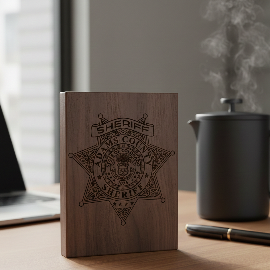 Adams County Colorado Sheriff Emblem SVG
Colorado Police Badge CNC File
Western Scrollwork Sheriff Star Vector
Law Enforcement Badge for Engraving
Adams County CO Sheriff Logo SVG