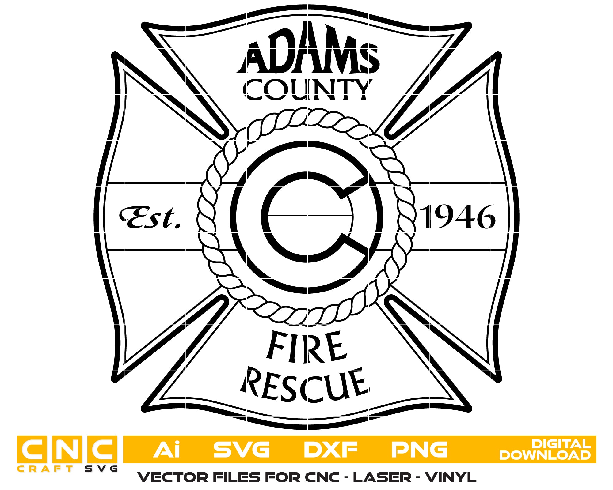 Adams County Fire Rescue Badge SVG - Firefighter Emblem Design