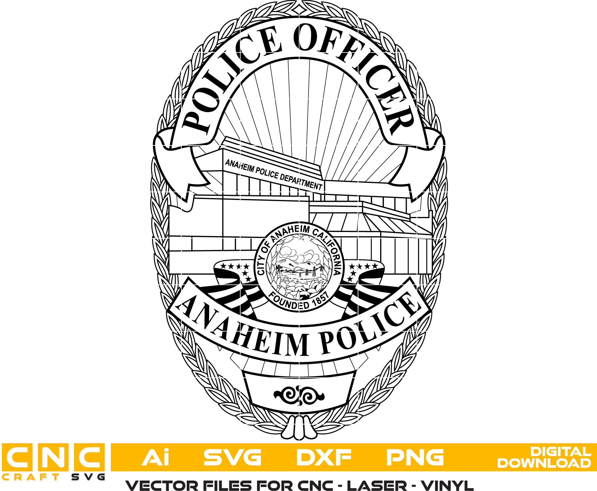 Anaheim Police Badge Vector Design - Laser Engraving & Woodworking Art