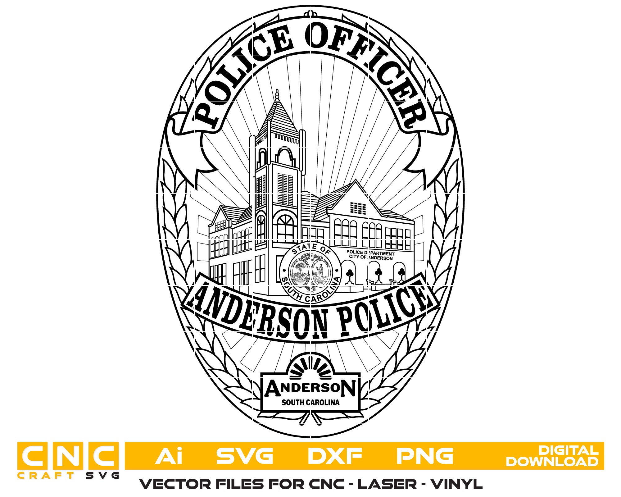 Anderson Police Officer Badge SVG, Anderson South Carolina Police Badge Vector, Anderson SC Police SVG Emblem, South Carolina Law Enforcement Badge SVG, #support