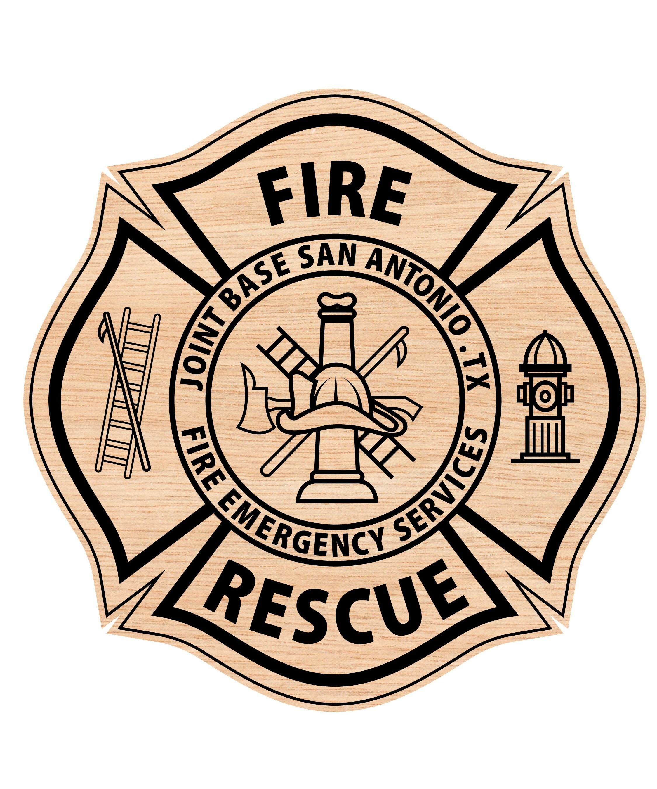 Joint Base San Antonio .tx Fire Emergency Services Badge Wooden-01