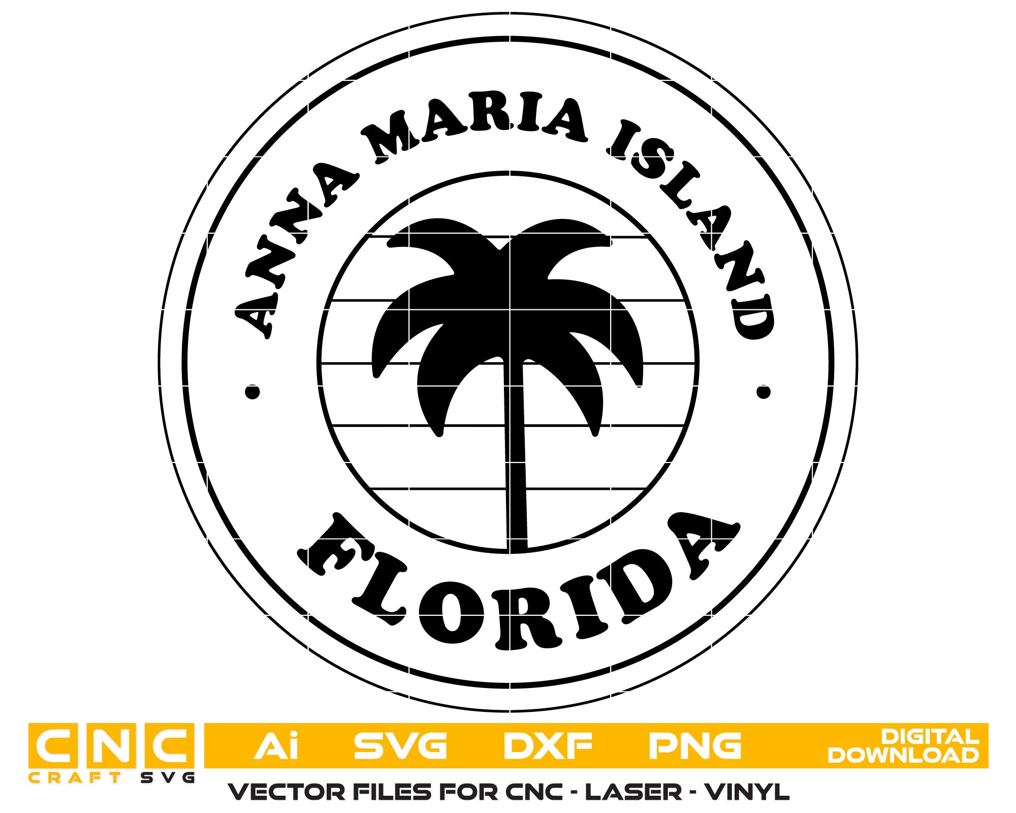 Anna Maria Island Retro Sunset Palm Tree Logo