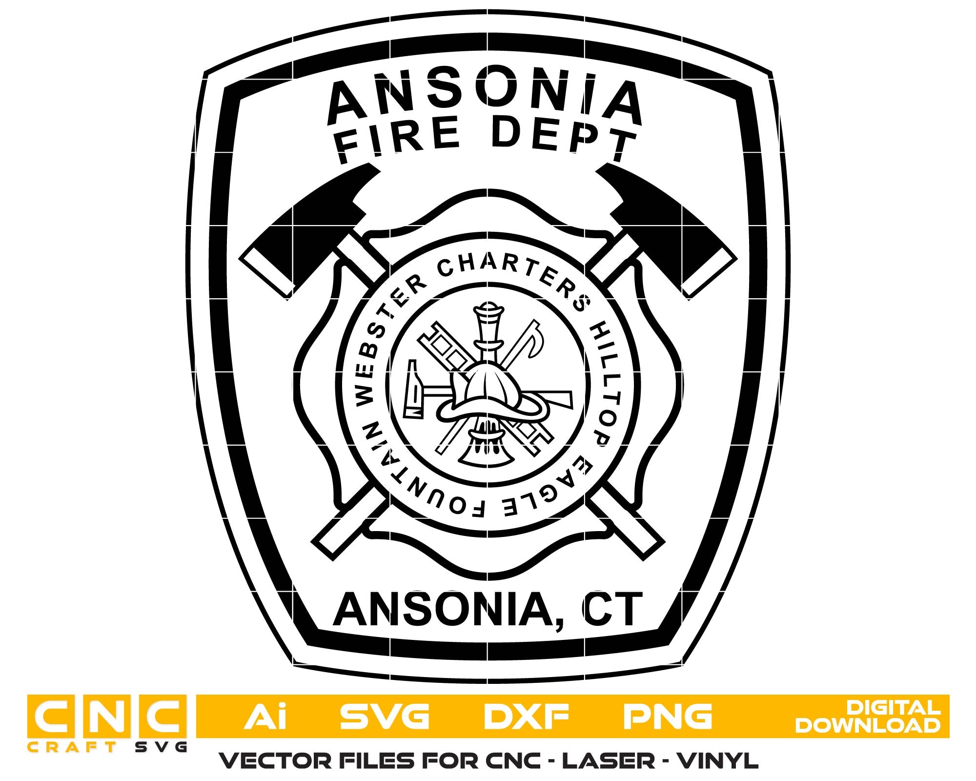 Ansonia Fire Dept logo with crossed axes and text on a white background
Ansonia Fire Dept logo
Ansonia Fire Dept patch