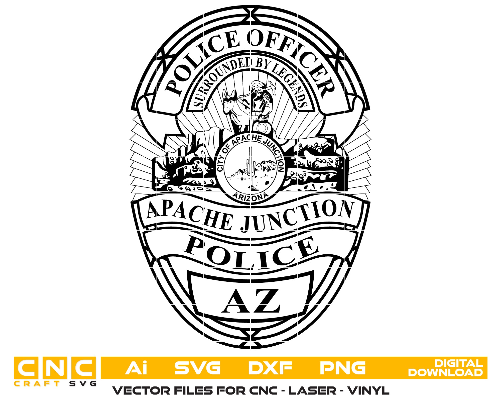 Apache Junction Police Officer Badge SVG, Arizona Police Badge Vector, Apache Junction PD Officer Emblem, Police Badge SVG Design, AJPD Badge Logo
