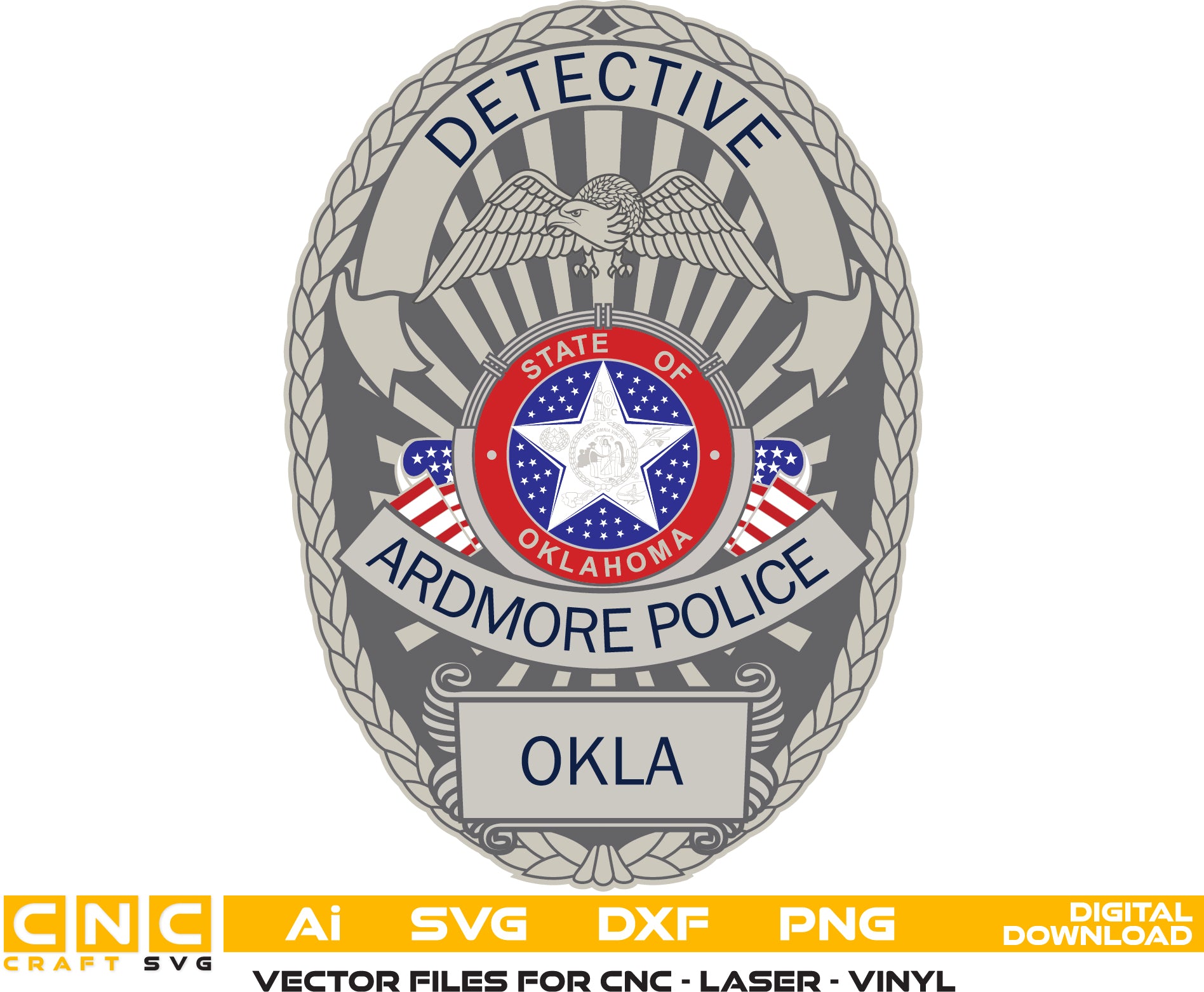 Ardmore Police Detective Badge Oklahoma Badge Vector art Digital file
