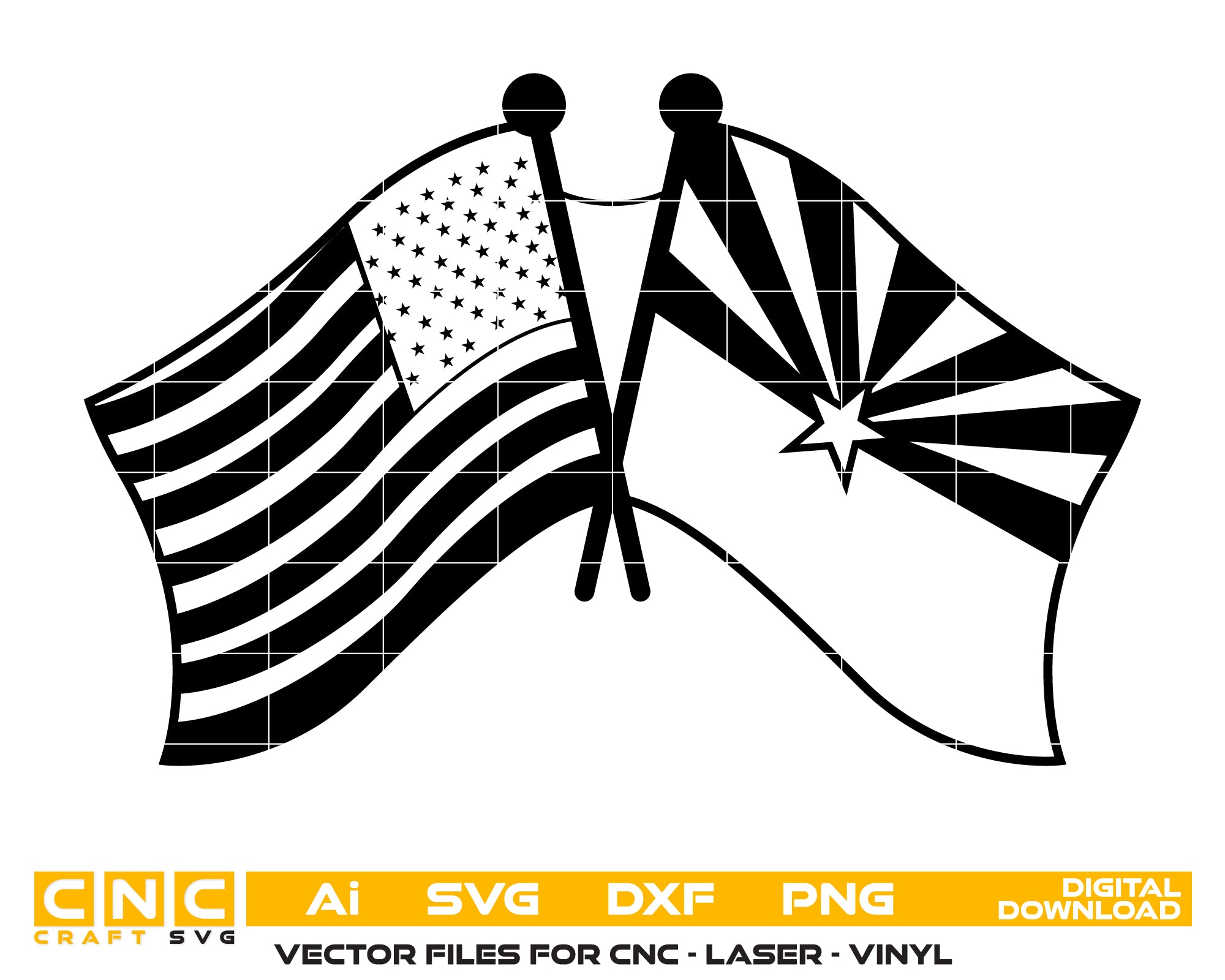 Arizona and USA Crossed Flag Pin SVG, Crossed Flags Vector, Arizona Flag with American Flag SVG, Patriotic Pin Design