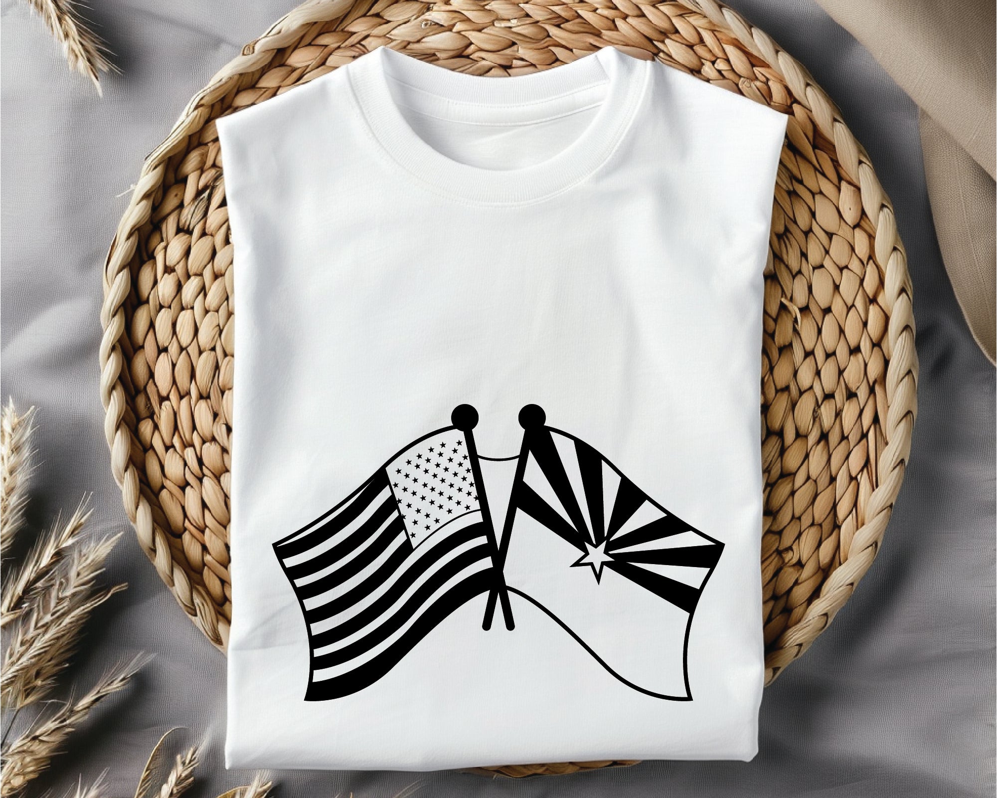 Arizona and USA Crossed Flag Pin SVG, Crossed Flags Vector, Arizona Flag with American Flag SVG, Patriotic Pin Design