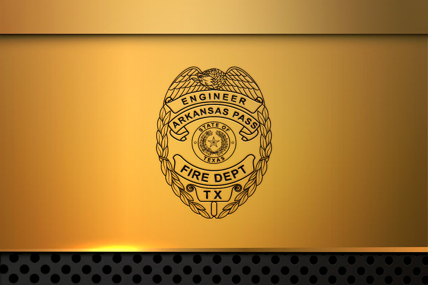 Fire department badge logo on a gold background
fire dept. badge mockup
wooden mockup
fire badge