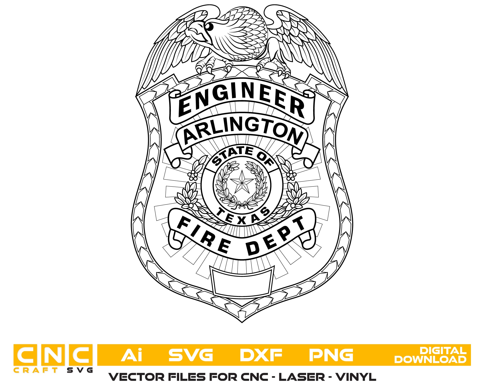Arlington Fire Department Badge SVG, Arlington Firefighter Badge Vector, Texas Fire Department Emblem SVG, Fire Department Badge Design, Arlington FD Badge Logo