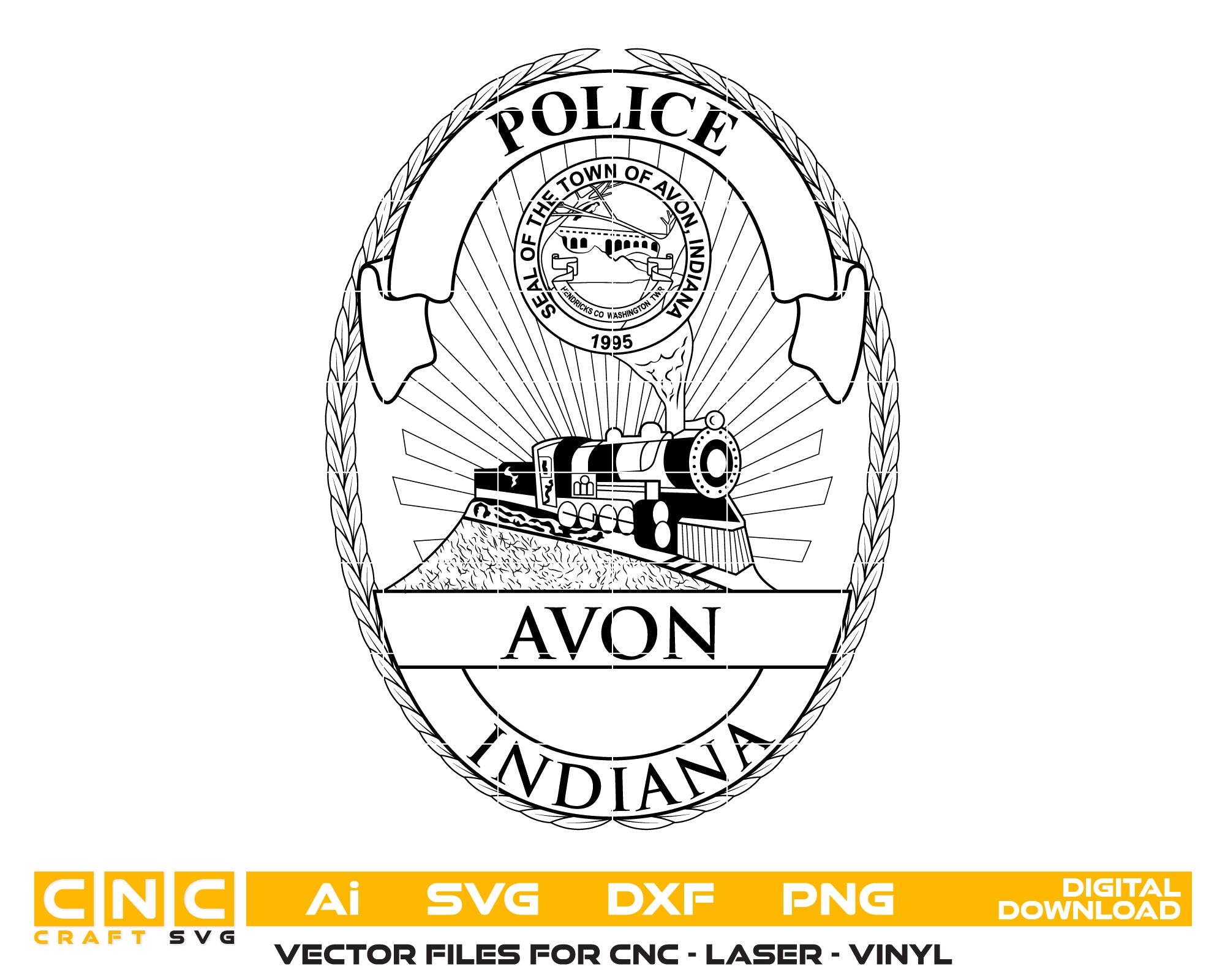 Avon Indiana Police Department Badge SVG, Avon Police Badge Vector, Indiana Police Emblem SVG, Avon Indiana Law Enforcement Badge, Avon PD Badge Vector