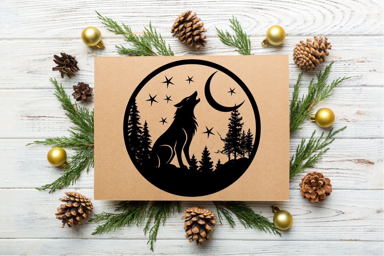 Wolf Howling at the Moon Vector – Wildlife Silhouette Design