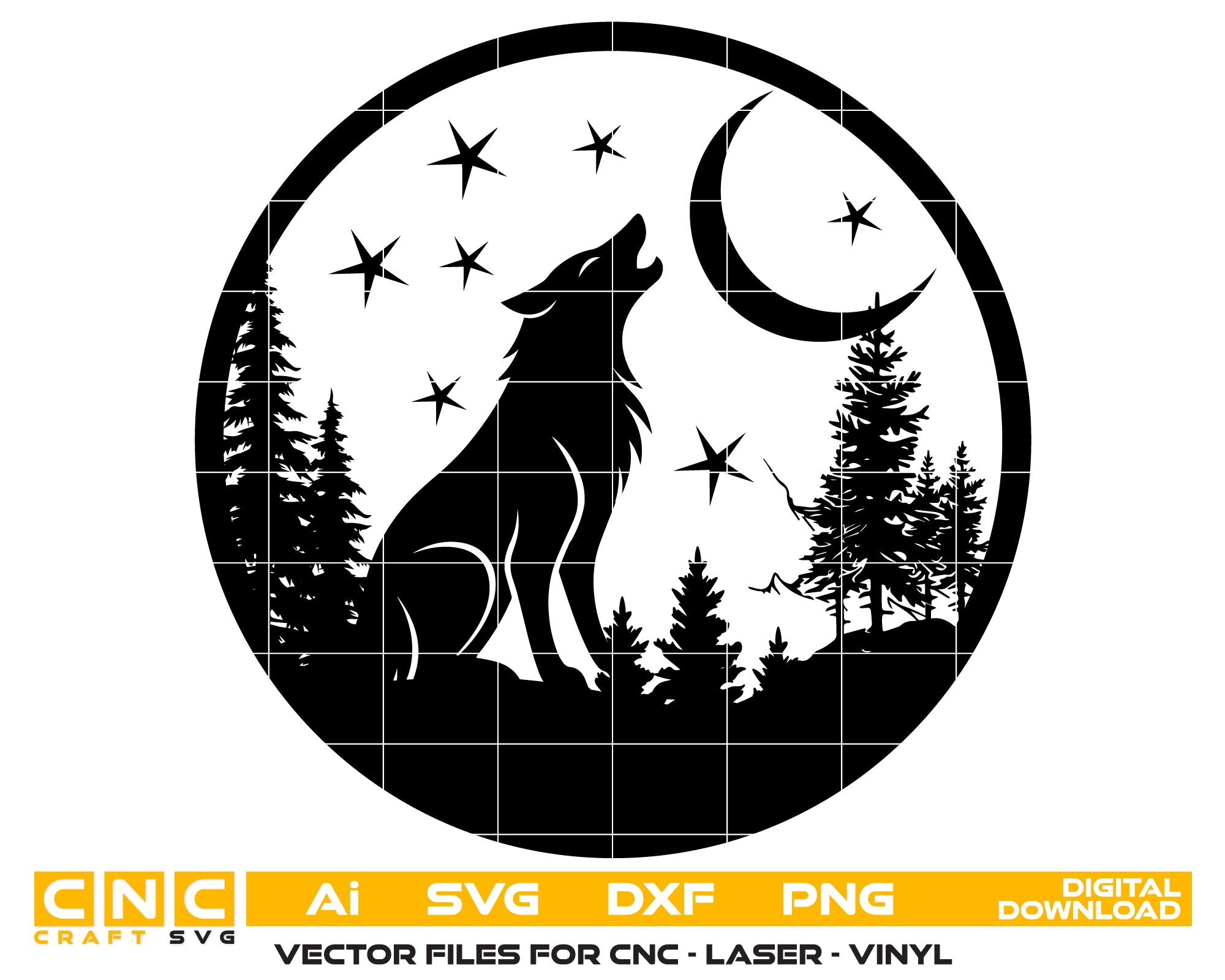Wolf Howling at the Moon Vector – Wildlife Silhouette Design