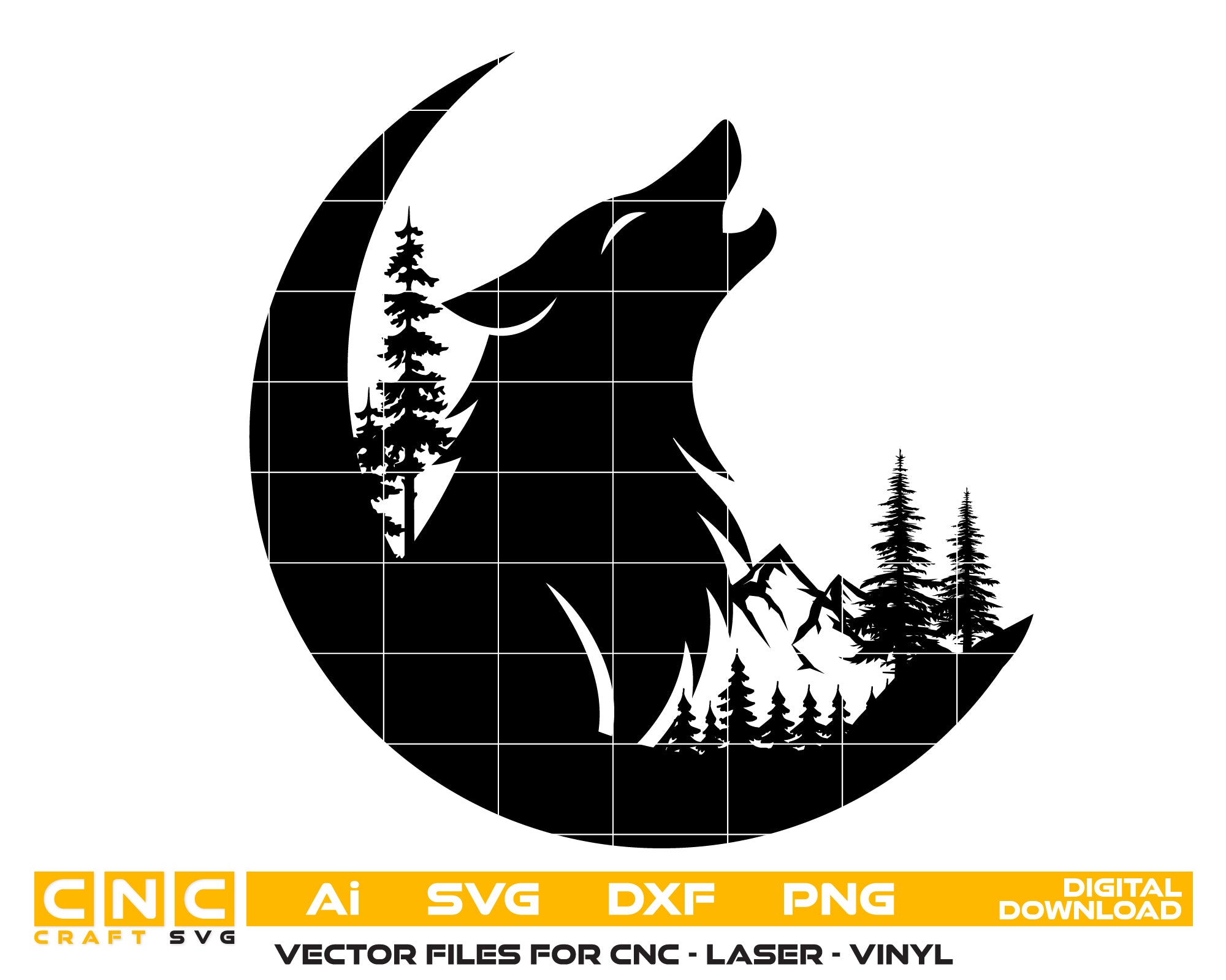 Wolf Howling at the Moon with Trees – Vector Design