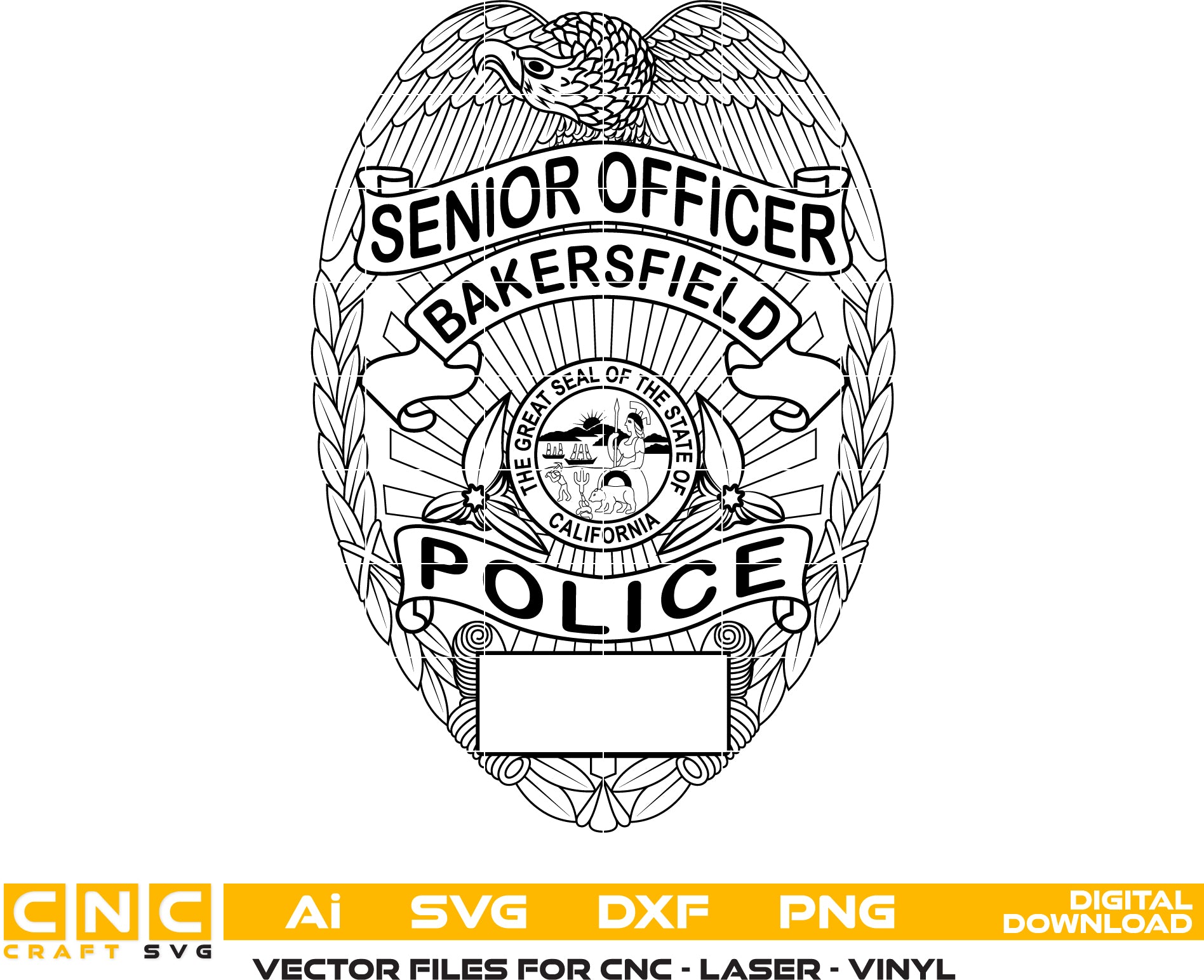 Bakersfield Police Senior Officer Badge SVG | Bakersfield CA Police Badge Vector Digital Download