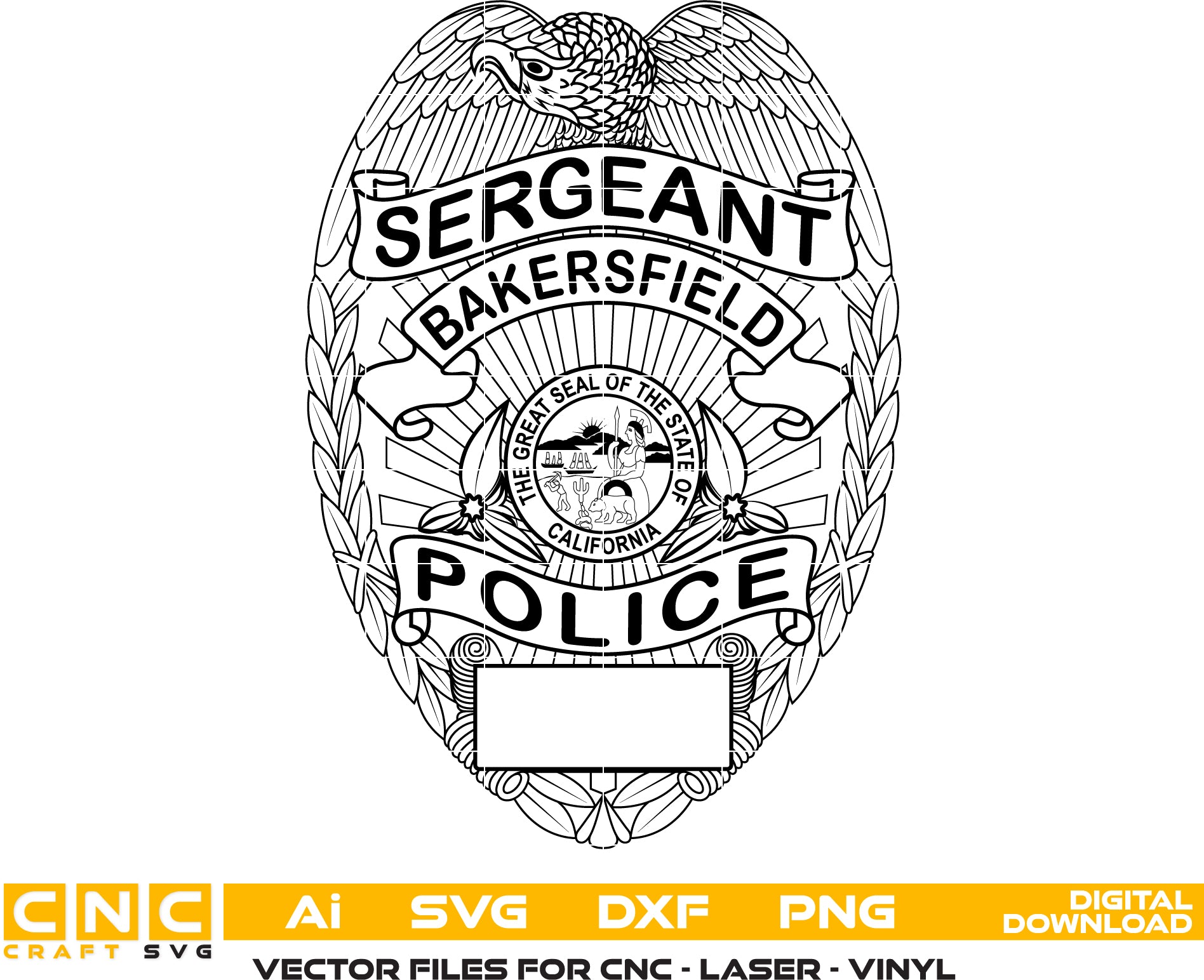 Bakersfield Police Sergeant Badge SVG | Bakersfield CA Police Rank Badge Digital Download