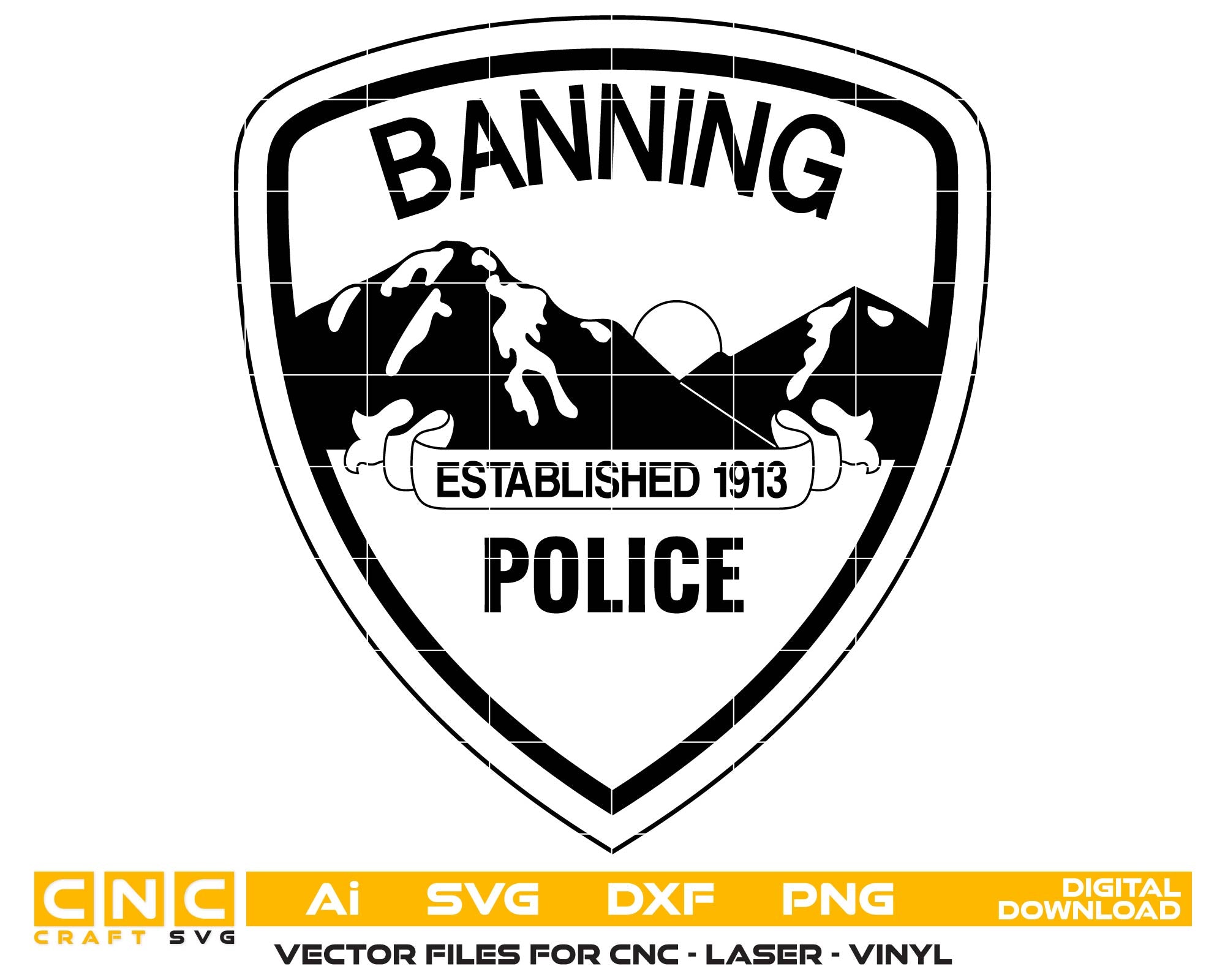 Banning Police Department Patch SVG digital download, Banning California police patch vector design for Cricut and Silhouette.