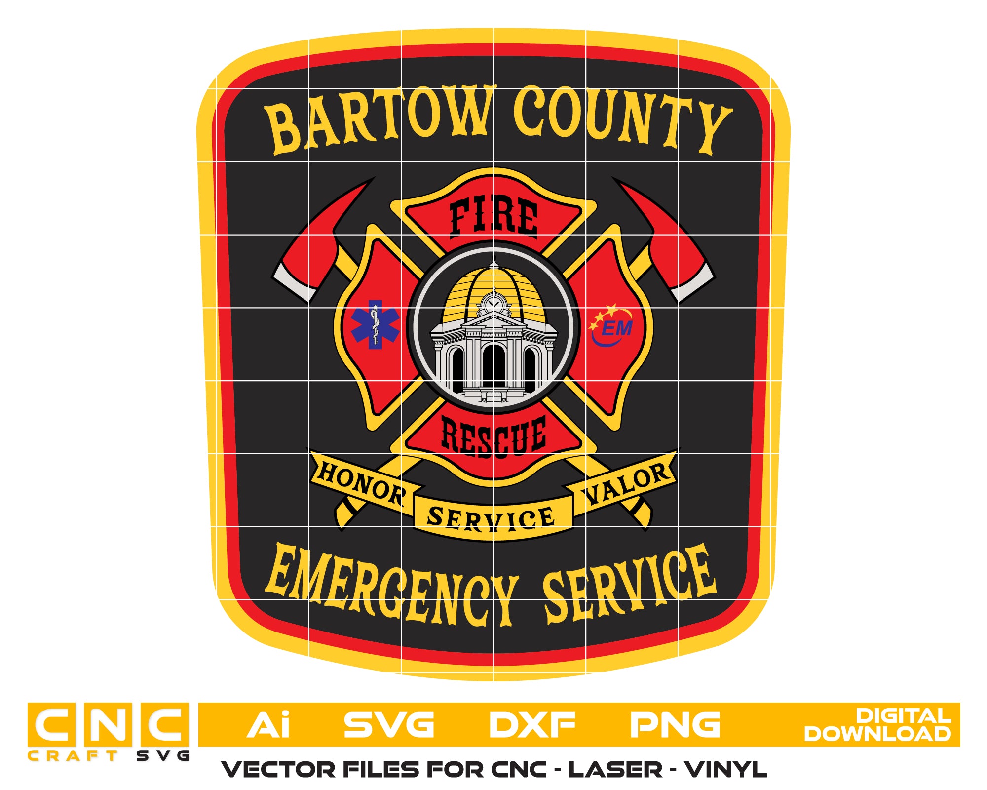 Bartow County Emergency Service Patch Color SVG, Bartow County GA Public Safety Emblem, Emergency Service Patch Full Color Vector, Georgia Emergency Patch Logo, Bartow County Color Patch
