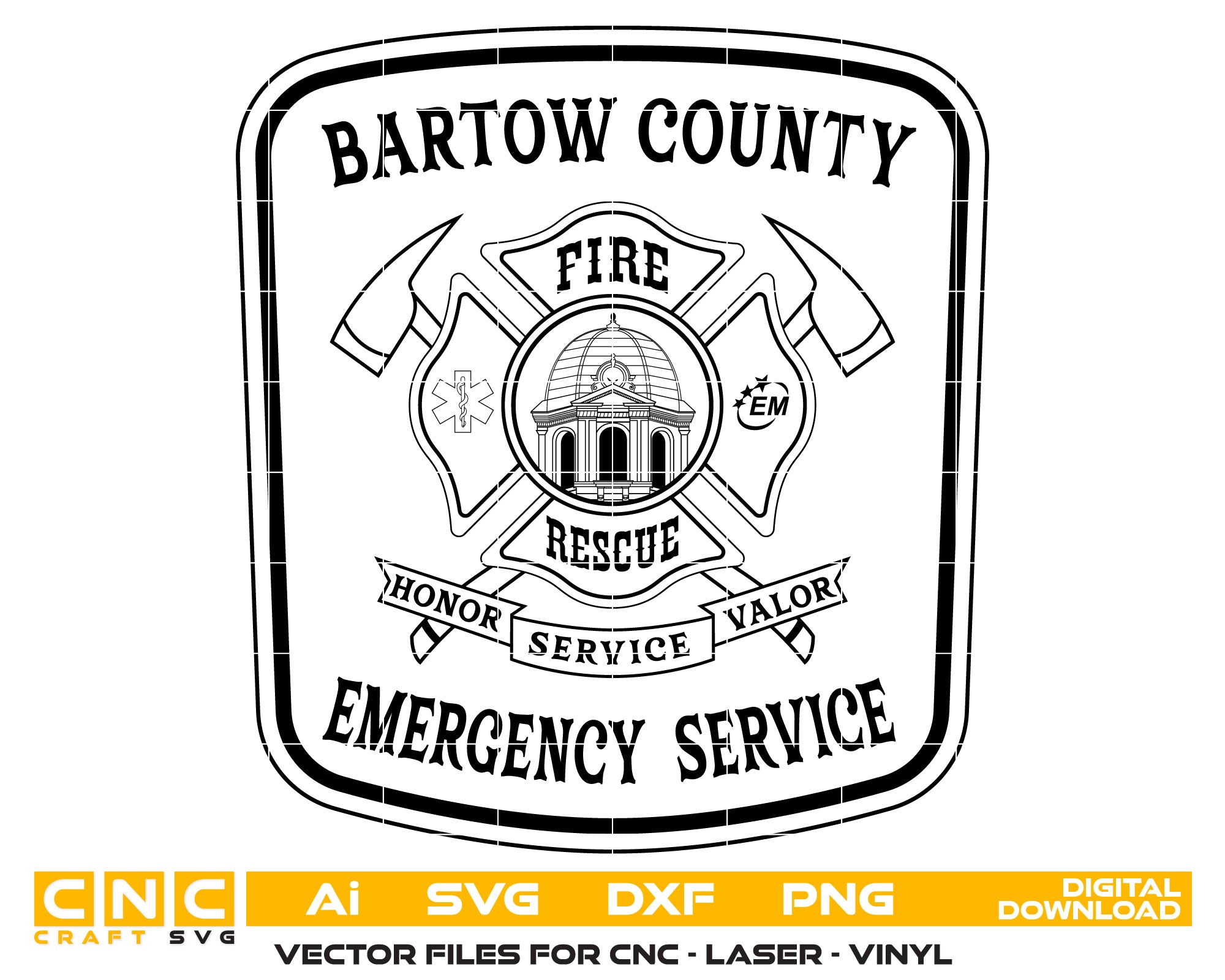 Bartow County Emergency Service Patch SVG, Bartow County GA Public Safety Emblem, Emergency Service Patch Vector, Georgia Public Safety Patch, Bartow County Patch Logo