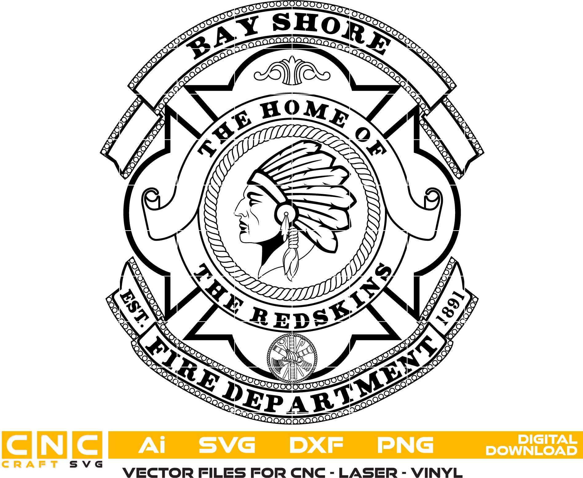 Bay Shore Fire Department Badge SVG, Firefighter Logo Vector, Fire Dept Emblem SVG, Firefighter Badge Digital File, Fire Department Patch SVG Design