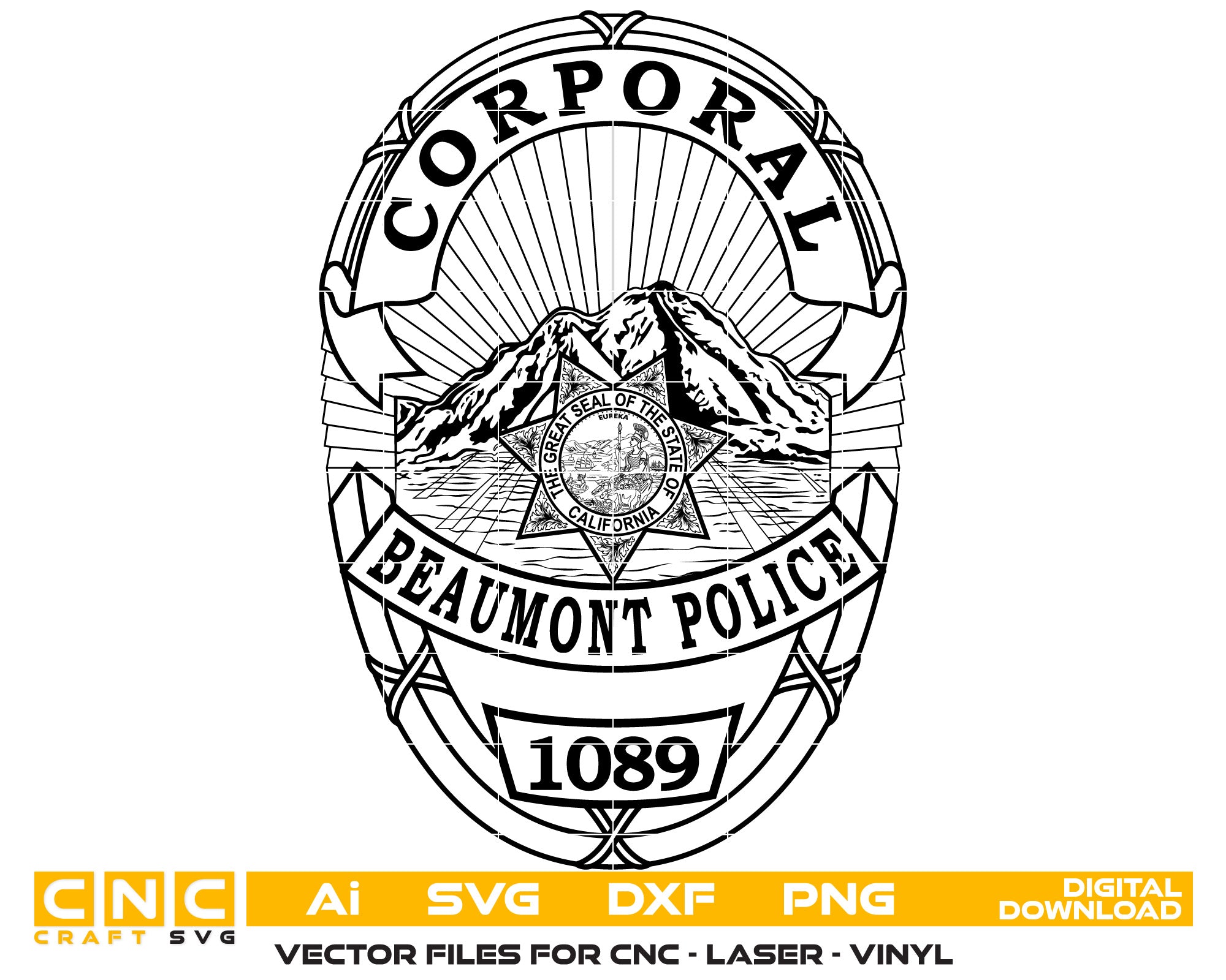 Beaumont Police Officer Badge SVG | Beaumont California Police Badge Vector Digital Download