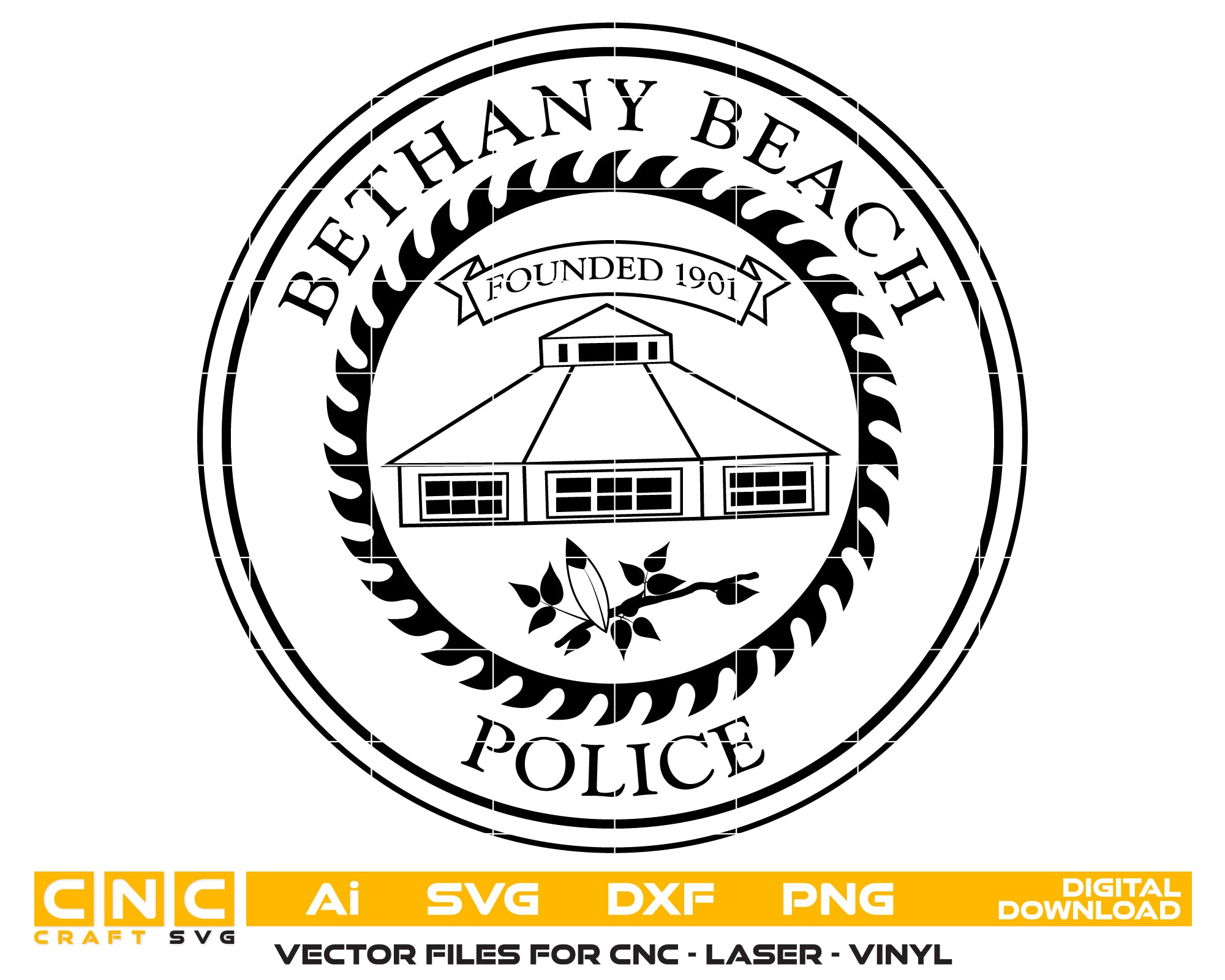 Bethany Beach Police Department Patch SVG, Delaware Police Patch Vector, Bethany Beach DE Patch Emblem, Police Patch SVG File, Law Enforcement Patch Vector