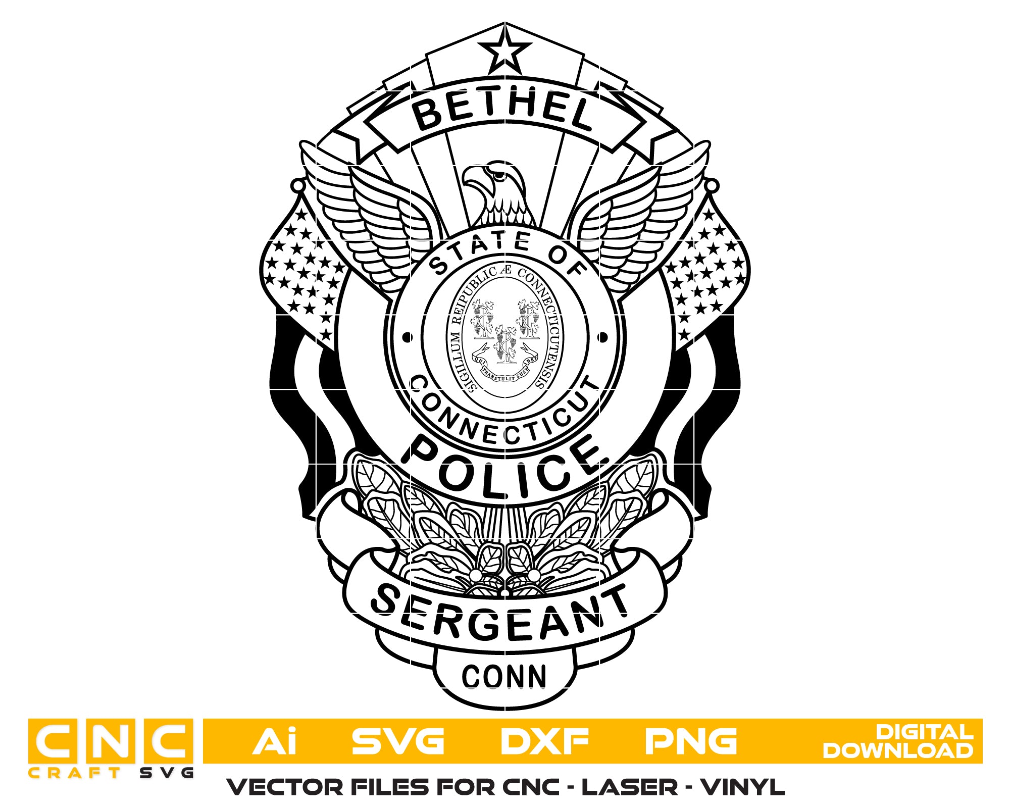 bethel police sergeant badge svg, bethel connecticut police badge vector, bethel ct police sergeant svg emblem, connecticut law enforcement badge svg, #support