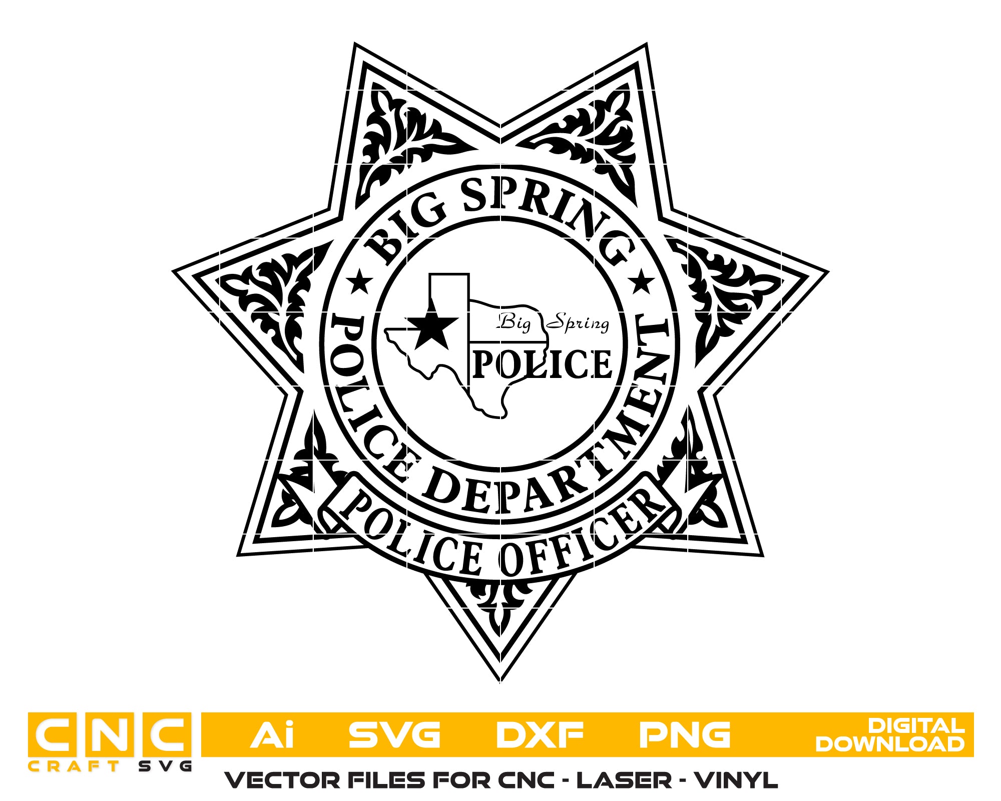 Big Spring Police Officer Badge SVG, Big Spring Texas Police Badge Vector, Big Spring Police SVG Emblem, Texas Law Enforcement Badge Logo SVG, #support