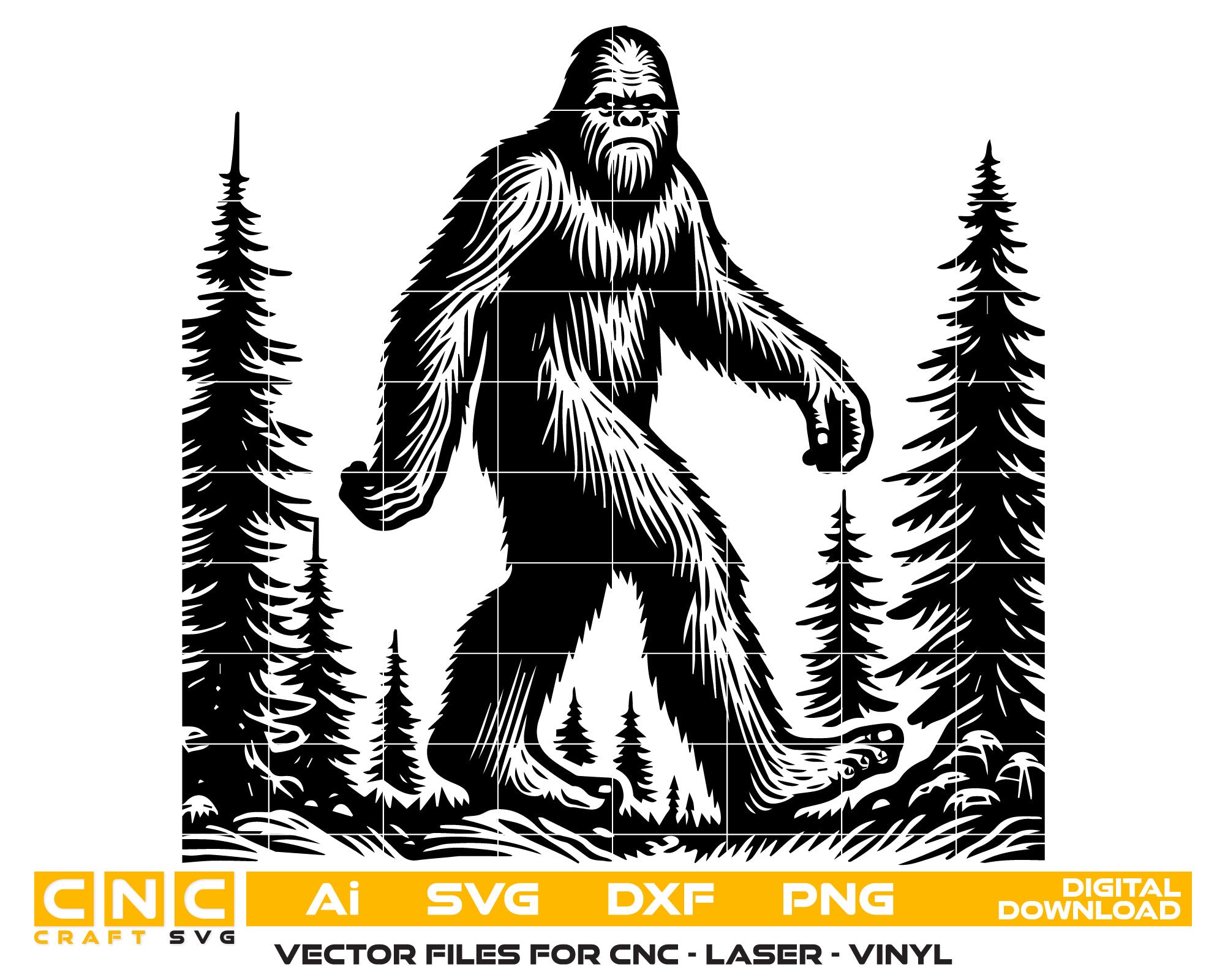 Bigfoot & Tree Vector SVG