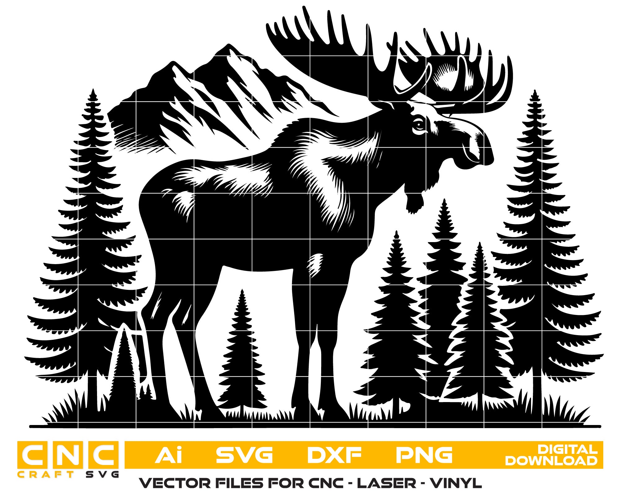 Black Moose Vector Art – Black and White Digital Download