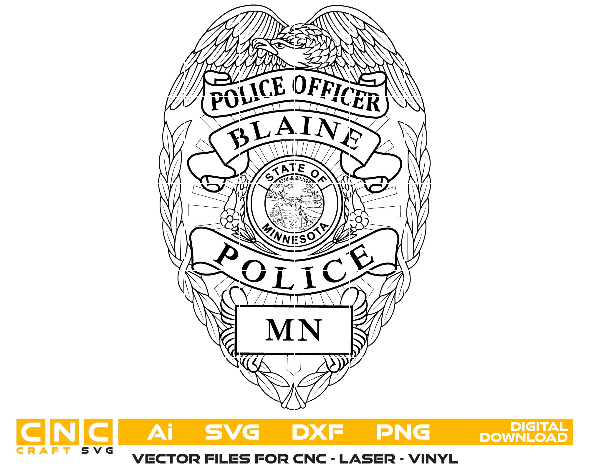Blaine Police Officer Badge SVG, Minnesota Police Badge Vector, Blaine Police Officer Badge, Law Enforcement Badge SVG, Police Officer Badge Vector