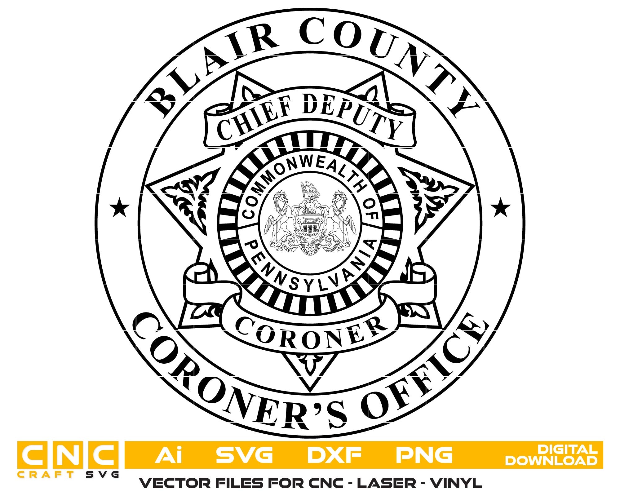 Blair County Deputy Chief Coroner Badge SVG, Pennsylvania Coroner Badge Vector, Deputy Chief Coroner Emblem, Blair County Coroner SVG, Coroner Office Badge Design