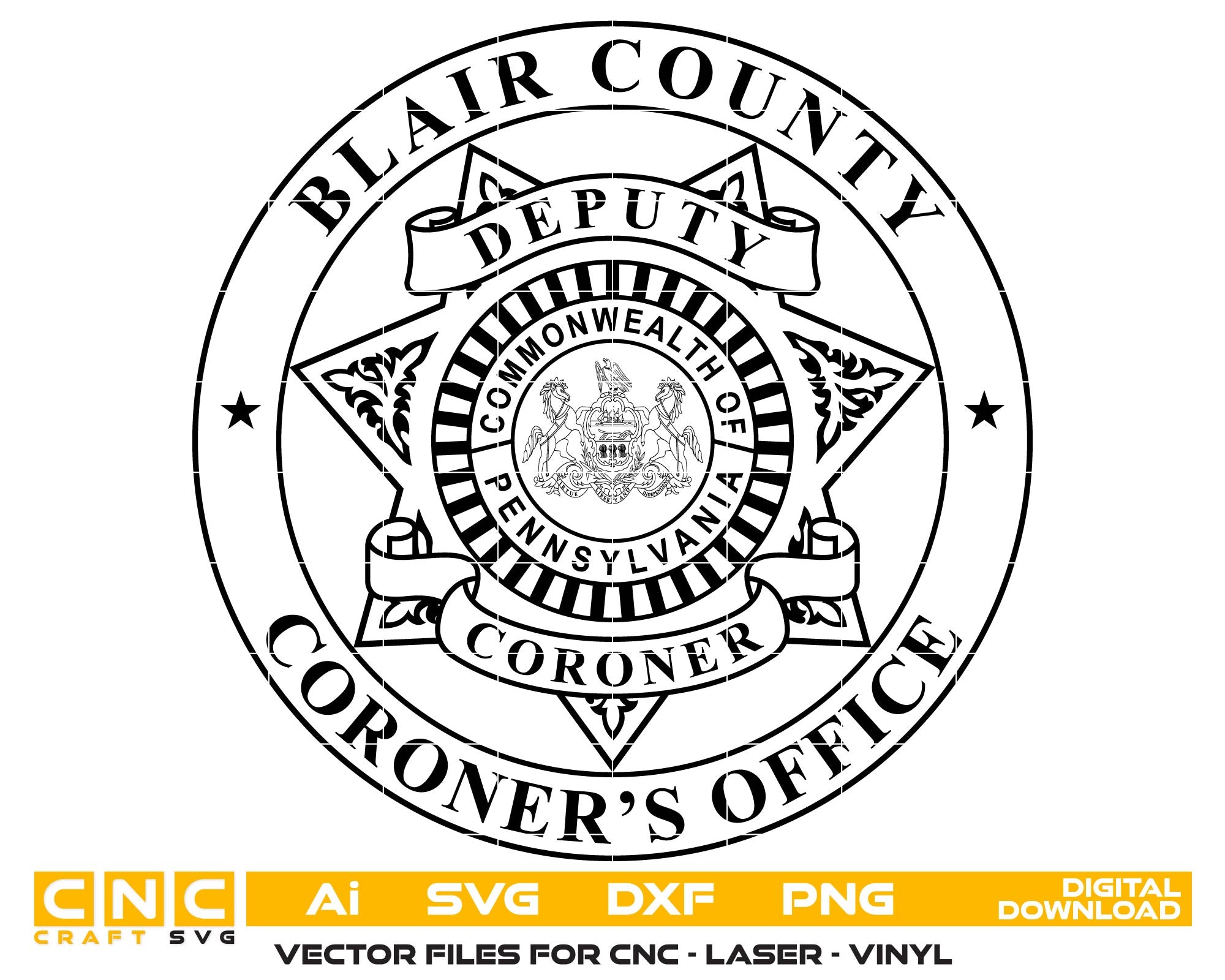 Blair County Deputy Coroner Badge SVG, Pennsylvania Coroner Badge Vector, Deputy Coroner Emblem SVG, Blair County Coroner Office Badge, Coroner Badge Design