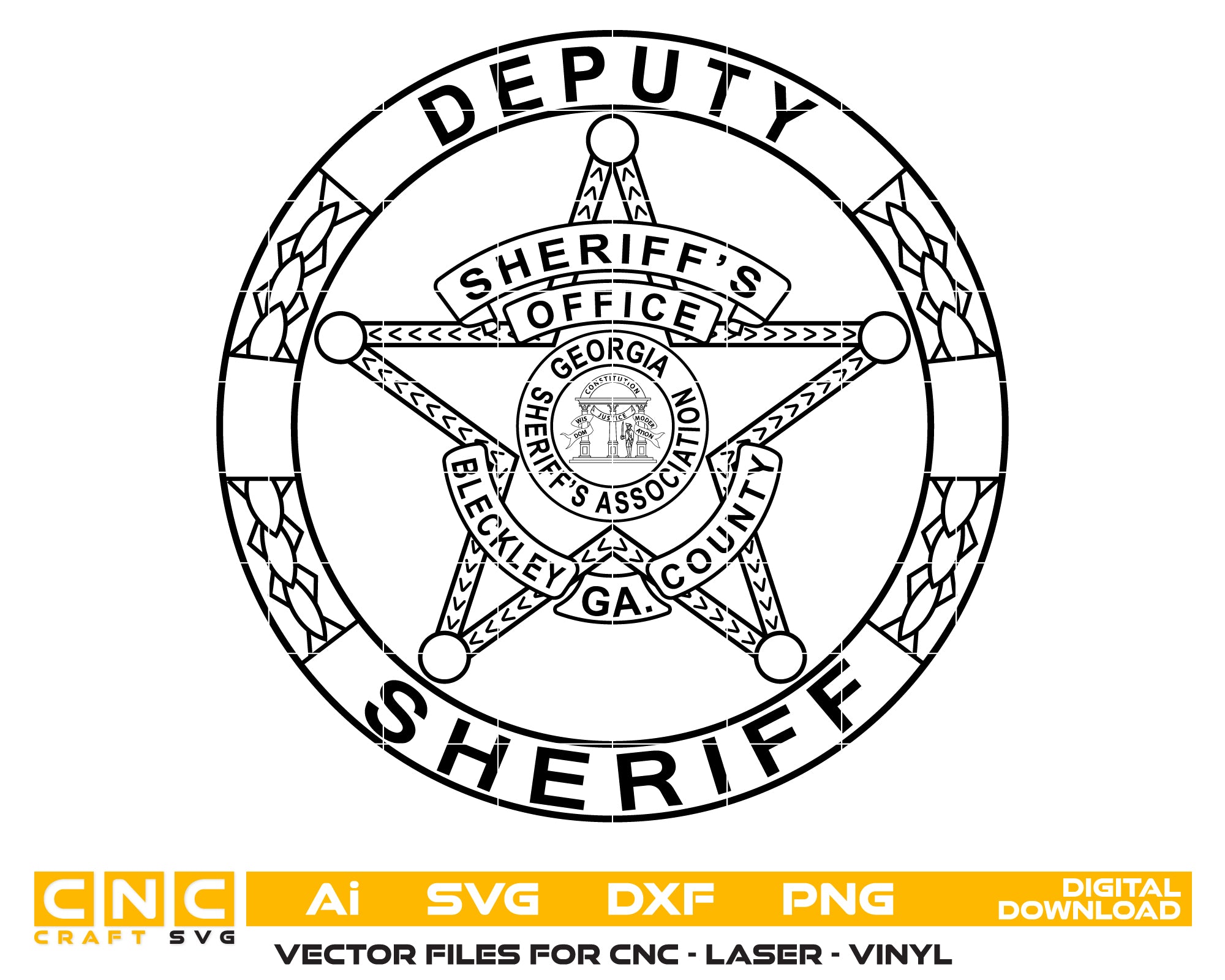 Bleckley County Sheriff Badge SVG, Georgia Deputy Sheriff Vector, Bleckley County Badge Design, Law Enforcement SVG, Georgia Sheriff Logo, Deputy Badge Vector