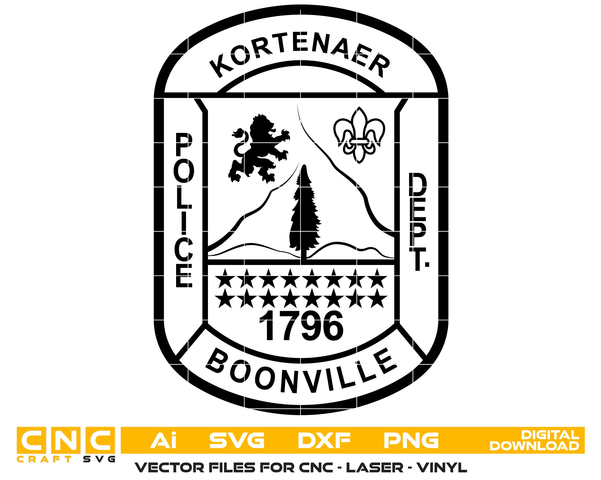 Boonville Kortenaer Police Department Badge SVG, Boonville Police Badge Vector, Law Enforcement Badge SVG, Kortenaer PD Emblem Design, Police Badge SVG
