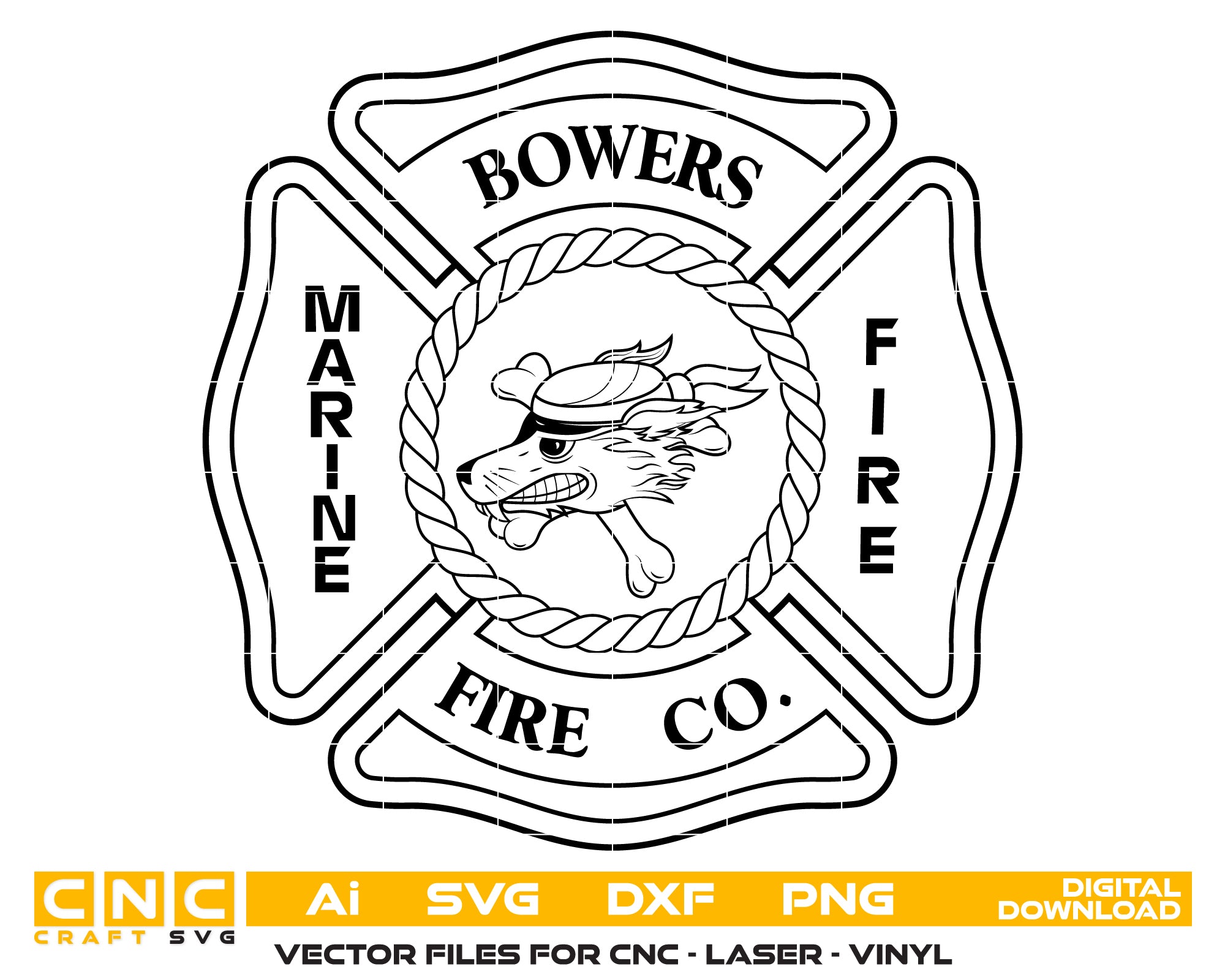 Bowers Marine Parlett Fire Company Badge SVG, Firefighter Badge Vector, Fire Company Emblem SVG, Fire Service Badge Digital File, Fire Company Badge Vector Download