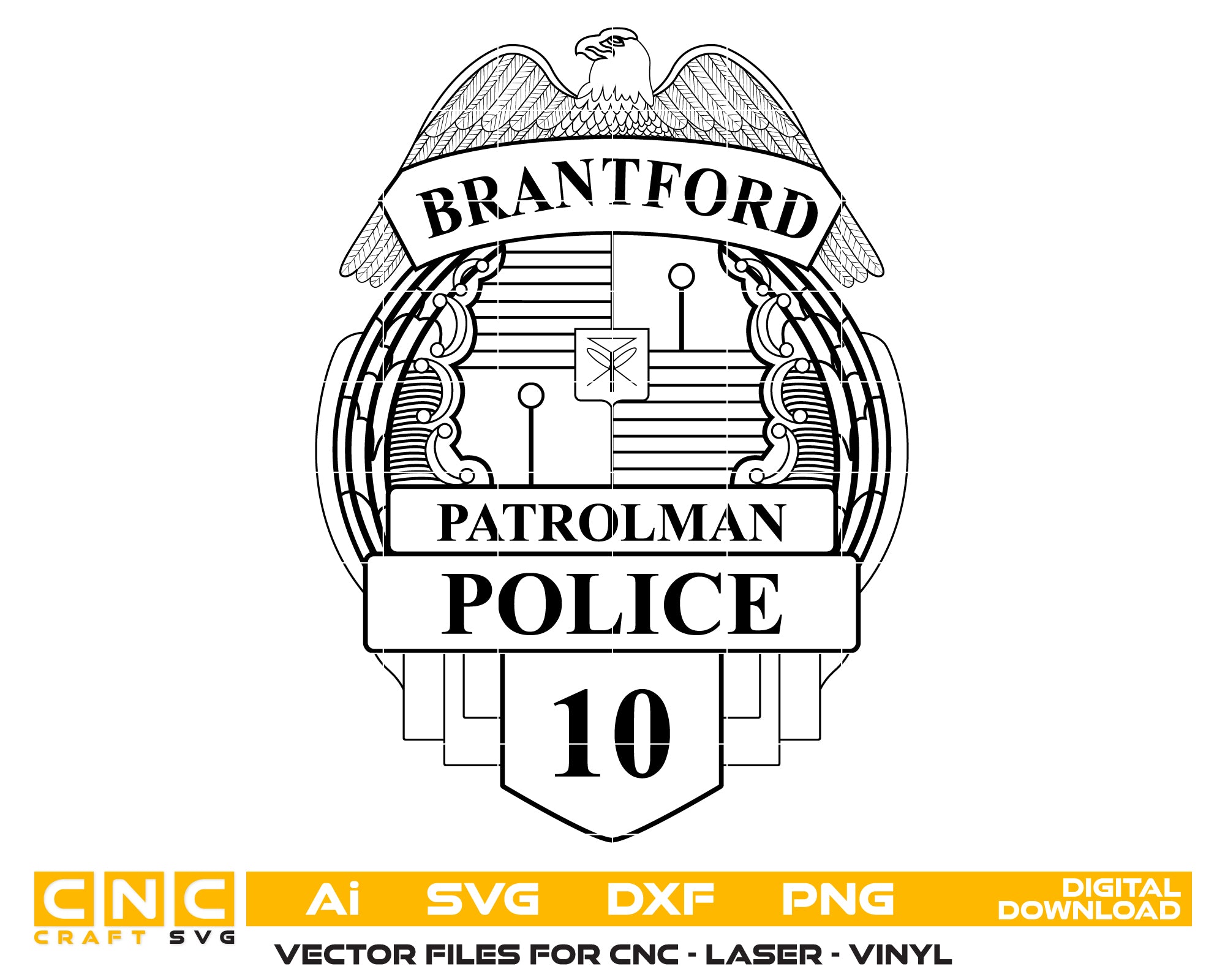 Brantford Patrolman Police Badge SVG, Brantford Police Emblem Vector, Patrolman Badge Brantford SVG, Brantford Law Enforcement Badge Vector, Brantford Police Badge