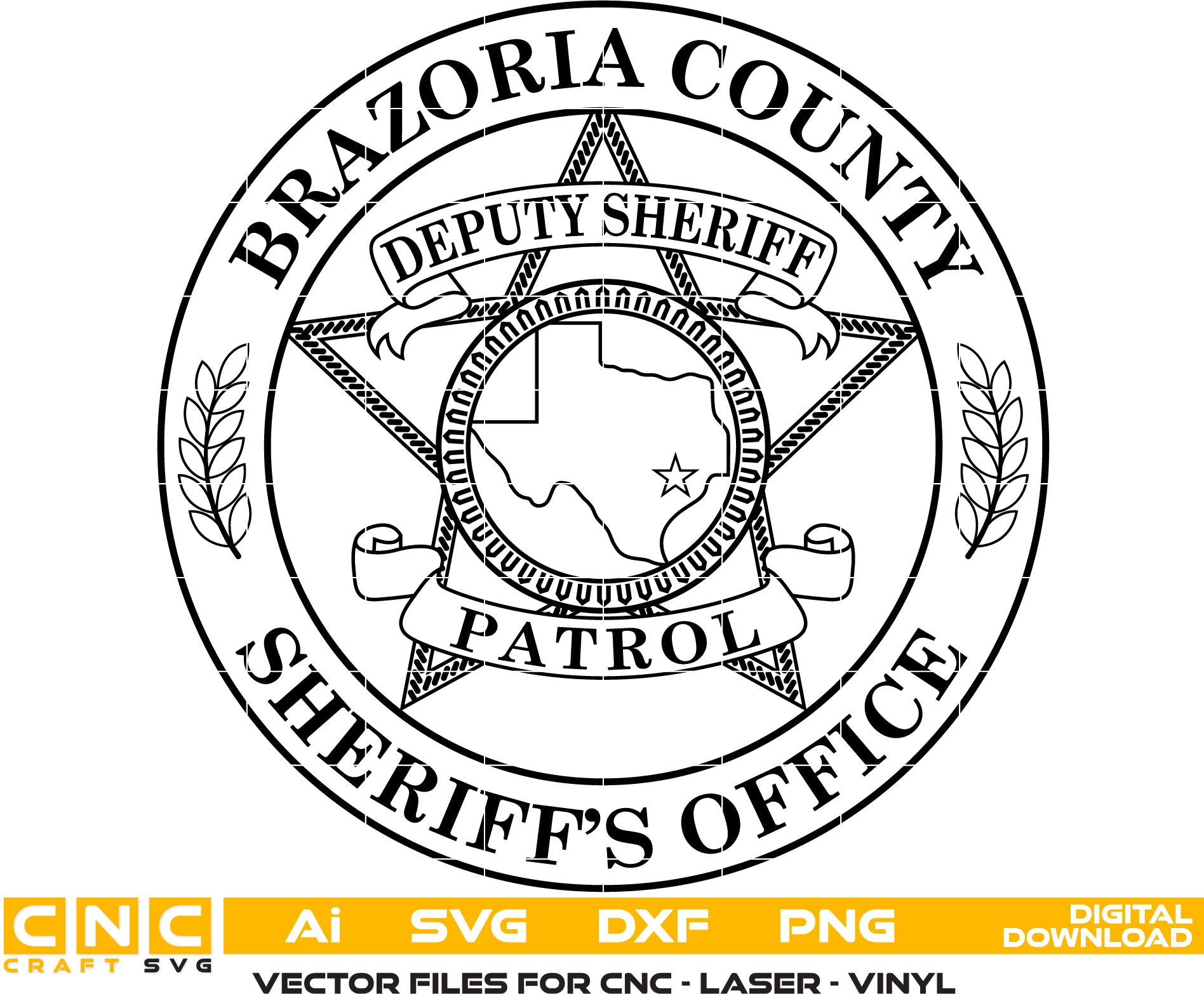 Sheriff Badge Vector Art Bundle - Brazoria County Patrol Design for Woodworking & Printing