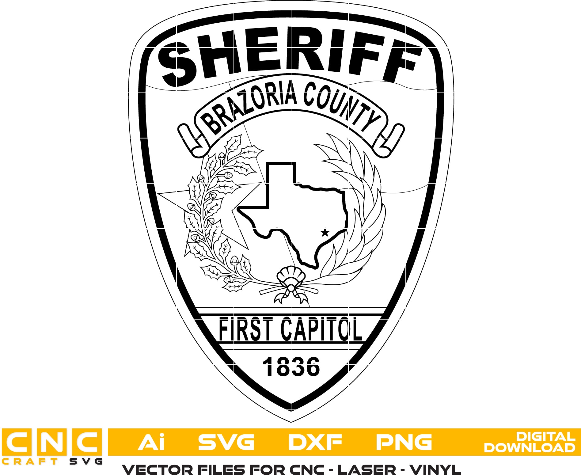 Brazoria County Texas First Capitol Sheriff Badge – Digital Download