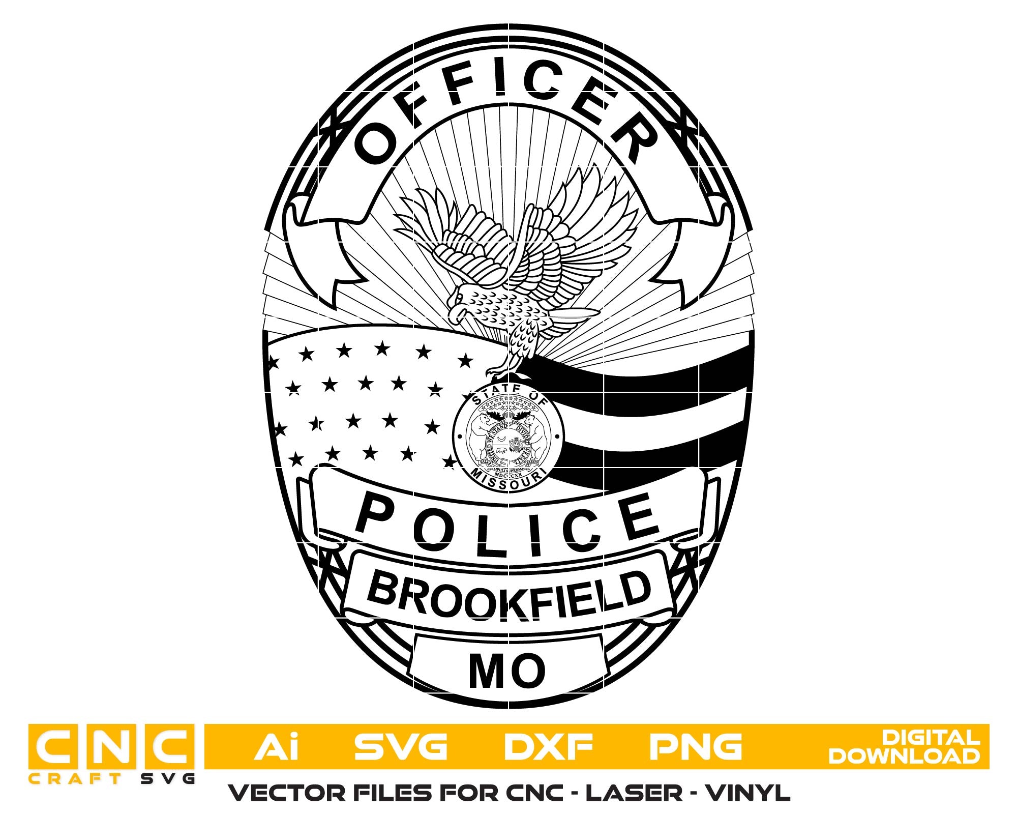 brookfield police department badge svg, brookfield mo police badge vector design, brookfield missouri police svg emblem, missouri police badge svg file, brookfield police officer badge svg