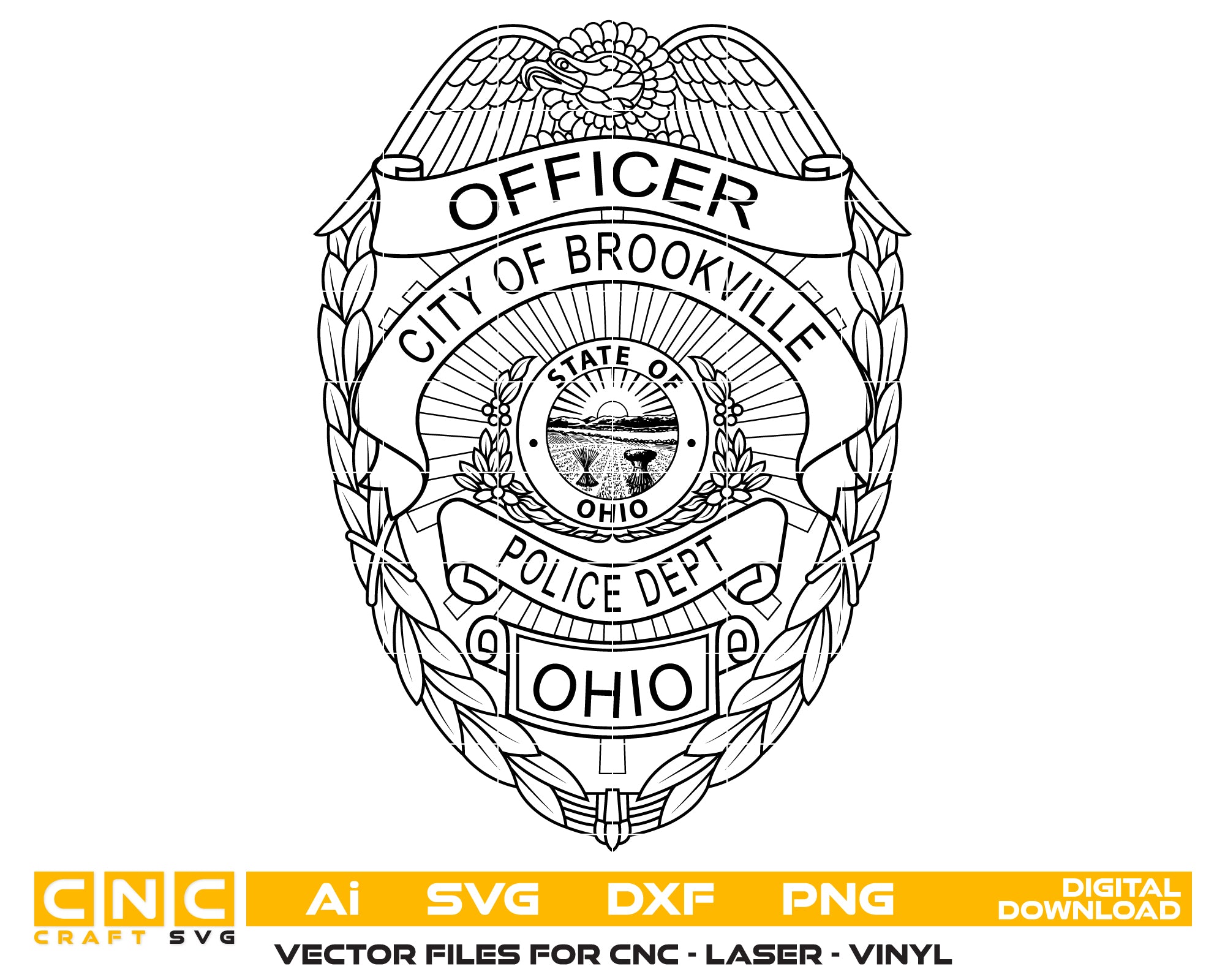 Brookville Police Department Badge SVG, Brookville Ohio Police Badge Vector, Brookville Police Emblem SVG, Ohio Police Badge Vector, Brookville Law Enforcement Badge