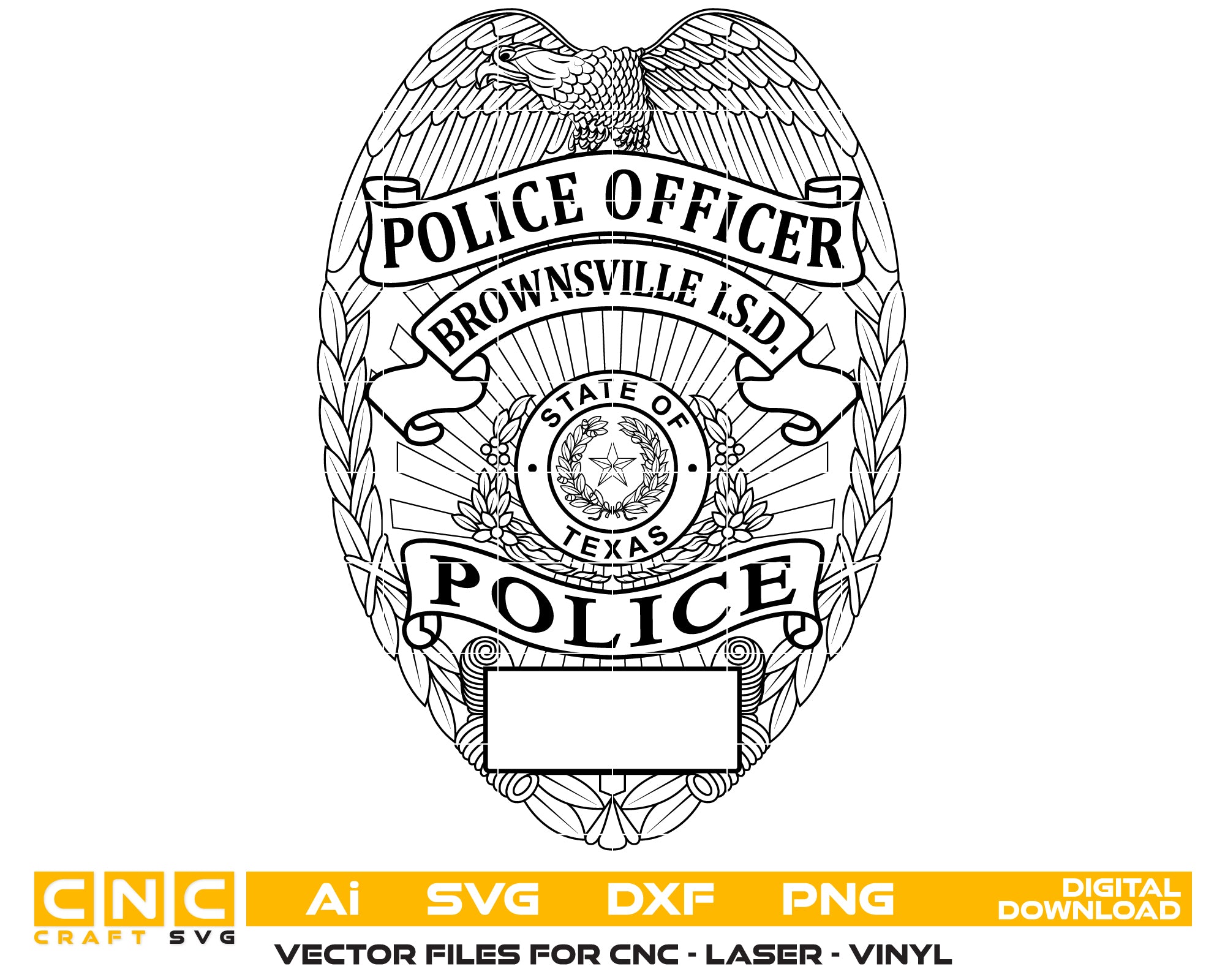 Brownsville I.S.D. Police Officer Badge SVG, Brownsville TX Police Badge Vector, Texas Law Enforcement Badge SVG, School Police Officer Emblem, I.S.D. PD Badge SVG