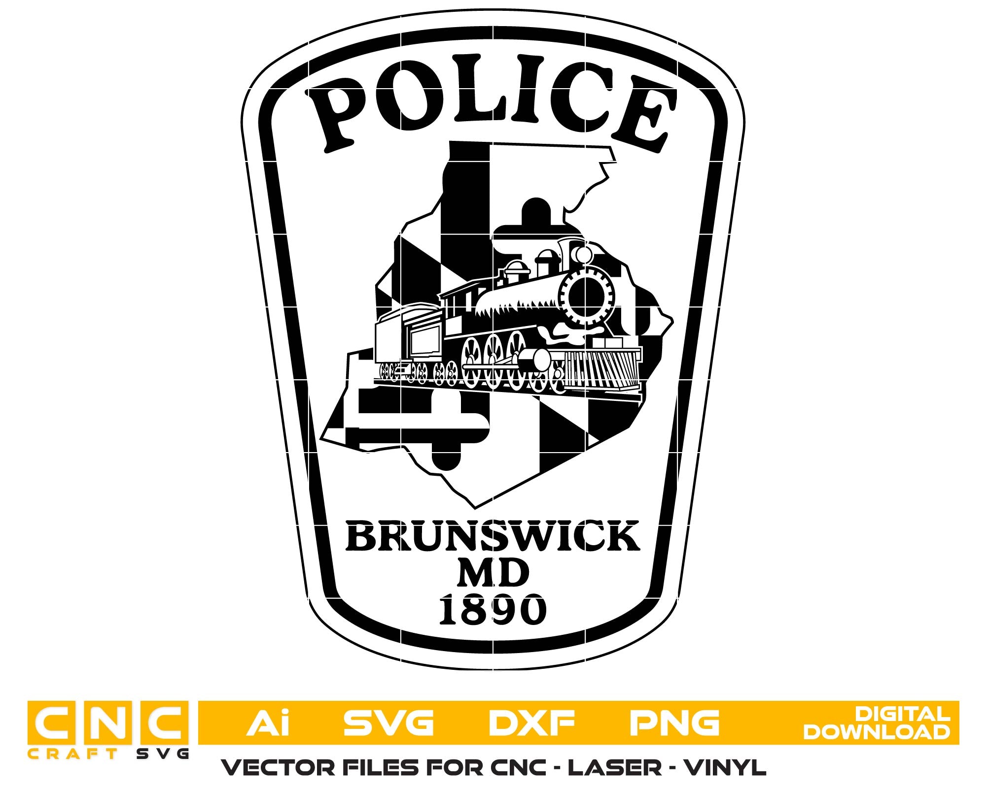 Brunswick Police Patch SVG, Brunswick MD Police Vector, Maryland Police Patch SVG, Law Enforcement Patch Design, Police Emblem Vector, MD Police Logo SVG