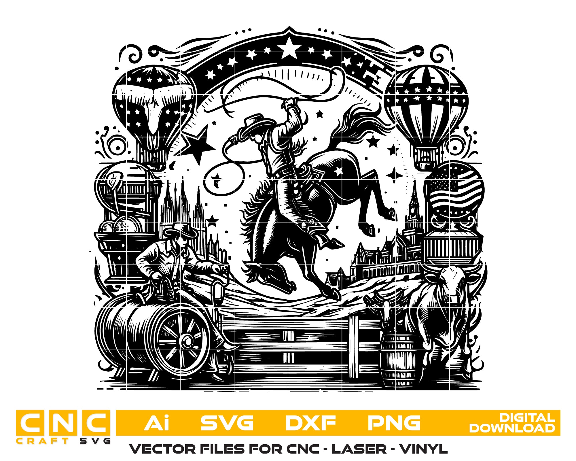Bull Riding Vector SVG File | Rodeo Cowboy Design for CNC, Vinyl, and Printing