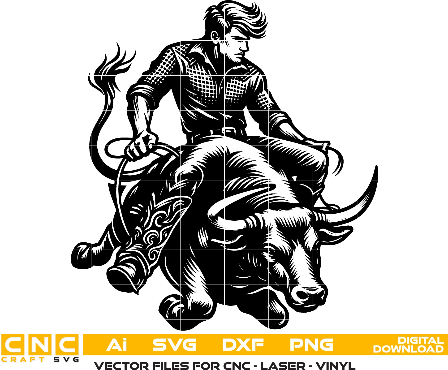Bull Sketch Cowboy Vector File | Rodeo Bull Rider Design for CNC, Vinyl, and Printing